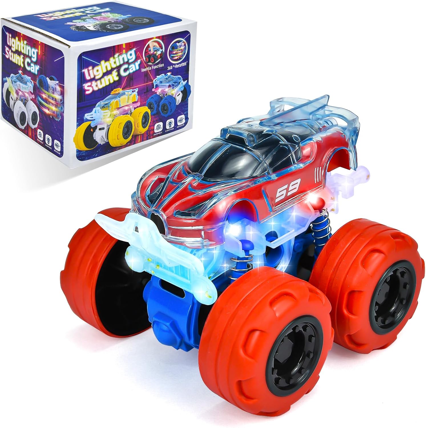 Monster Truck Toys for 3 4 5 Year Old Boys - Friction Powered Toy Cars for Toddlers Boys Girls Ages 3-6 - Push and Go Cars Christmas Birthday Party Gift for Kids (Red)