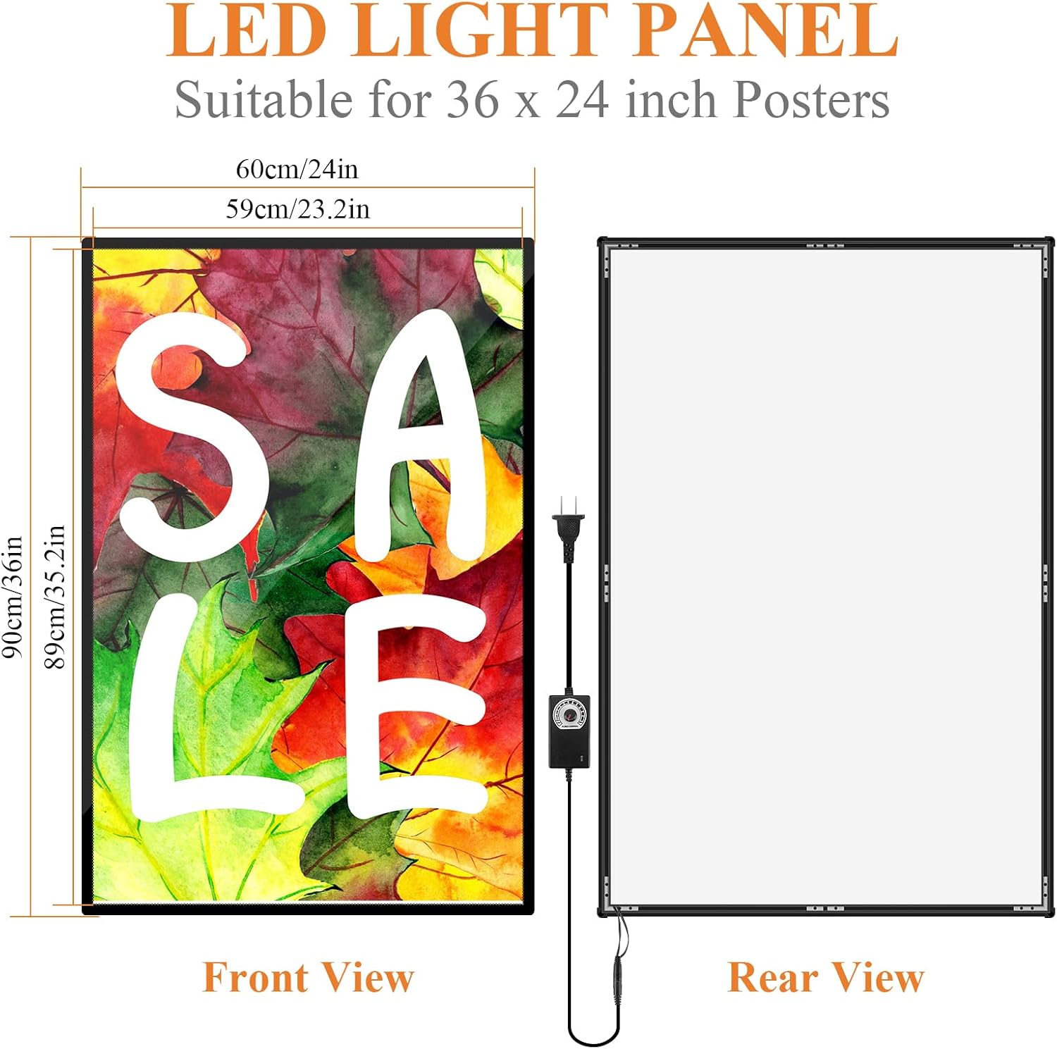LED Poster Frame 24" x 36" with Dimmable Edge-Lit Backlight, Hidden Hooks for 23.2"x 35.2" Movie Posters | Dual Orientation Horizontal/Vertical Mount for Home Theater, Office, Retail Commercial