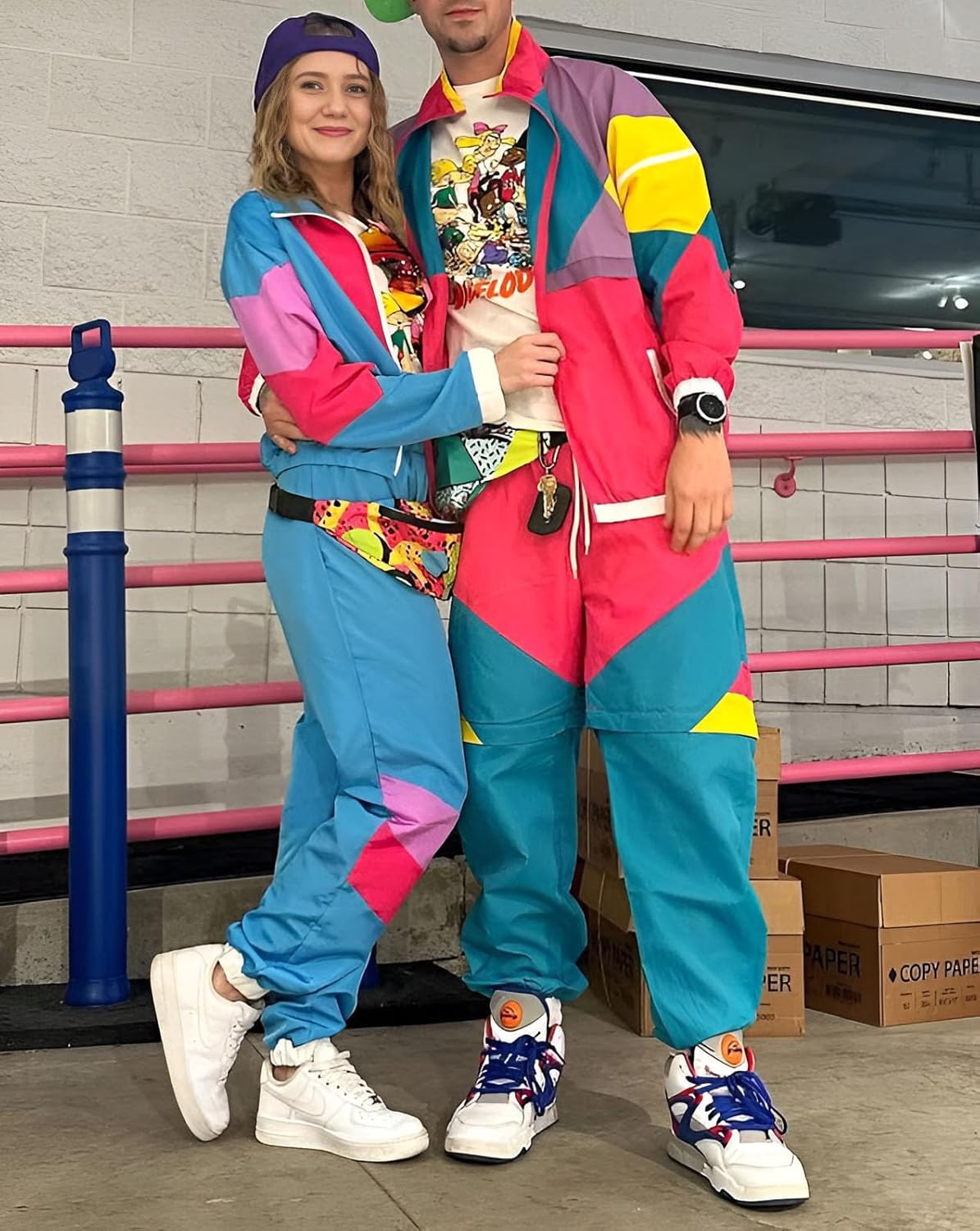 ZDT Women's Color Block 80s 90s Outfit 2 Piece Costume Zip Up Windbreaker Track Suits Set New - Image 4