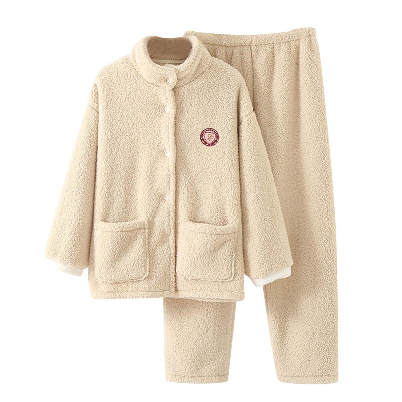 Genérico Pijama Mujer Invierno Pijama Mujer Franela Gruesa Acolchada Tipo Lana Virgen Otoño E Invierno Conjunto Térmico Dos Piezas para Climas Fríos