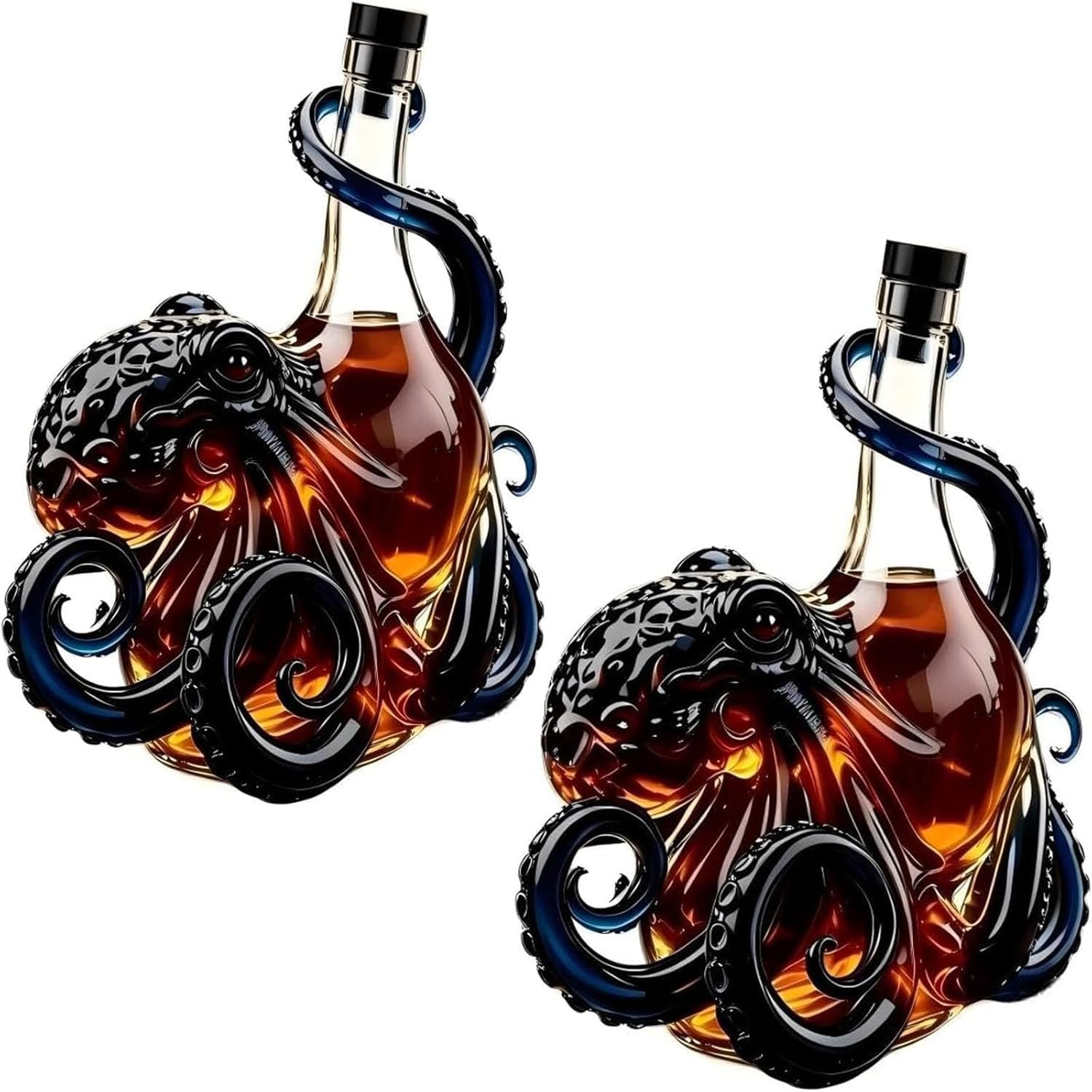 3D-Oktopus-Glasdekanter, 350 ml, nautische Kunstflasche, geformter Tiefsee-Displayhalter für Wein, Whiskey, Likör, Limonade, einzigartige Sammleredition