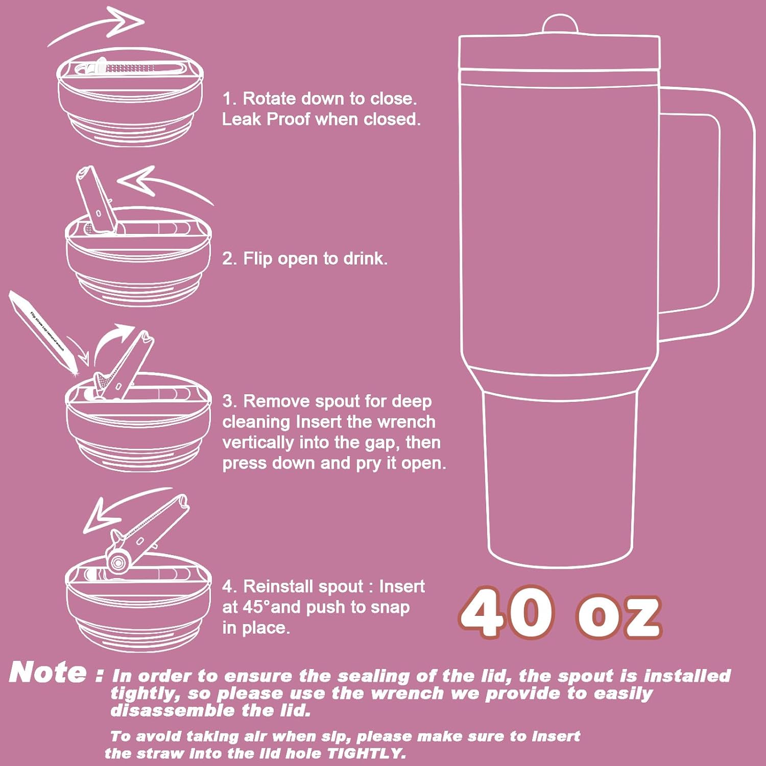 Personalized 40 oz Monogrammed Tumbler with Handle & Flip Straw, 100% Leak Proof stainless steel Insulated Tumbler, Customized Initial Funny Gifts for Women Mom Sisters Coworker, M - Image 6