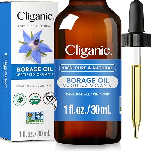 Cliganic Aceite de semilla de borraja orgánico para cara, 100% puro (1 onza), natural sin OMG prensado en frío