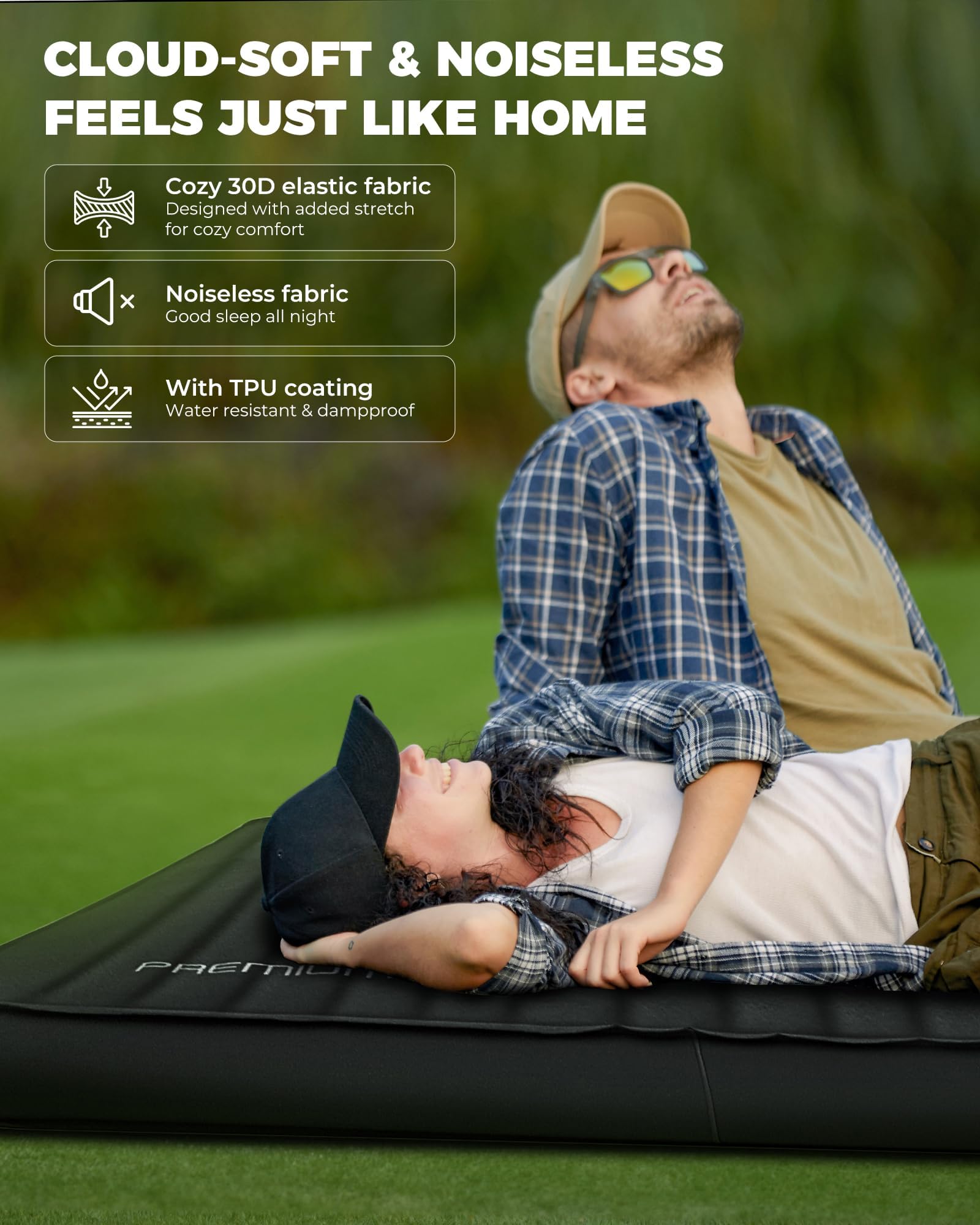 KingCamp Super Komfort Selbstaufblasende Doppelbett Campingmatratze Isomatte mit 3D-Konstruktion und Schaumstoffkern für 2 Personen 201 × 128 × 7.5 cm