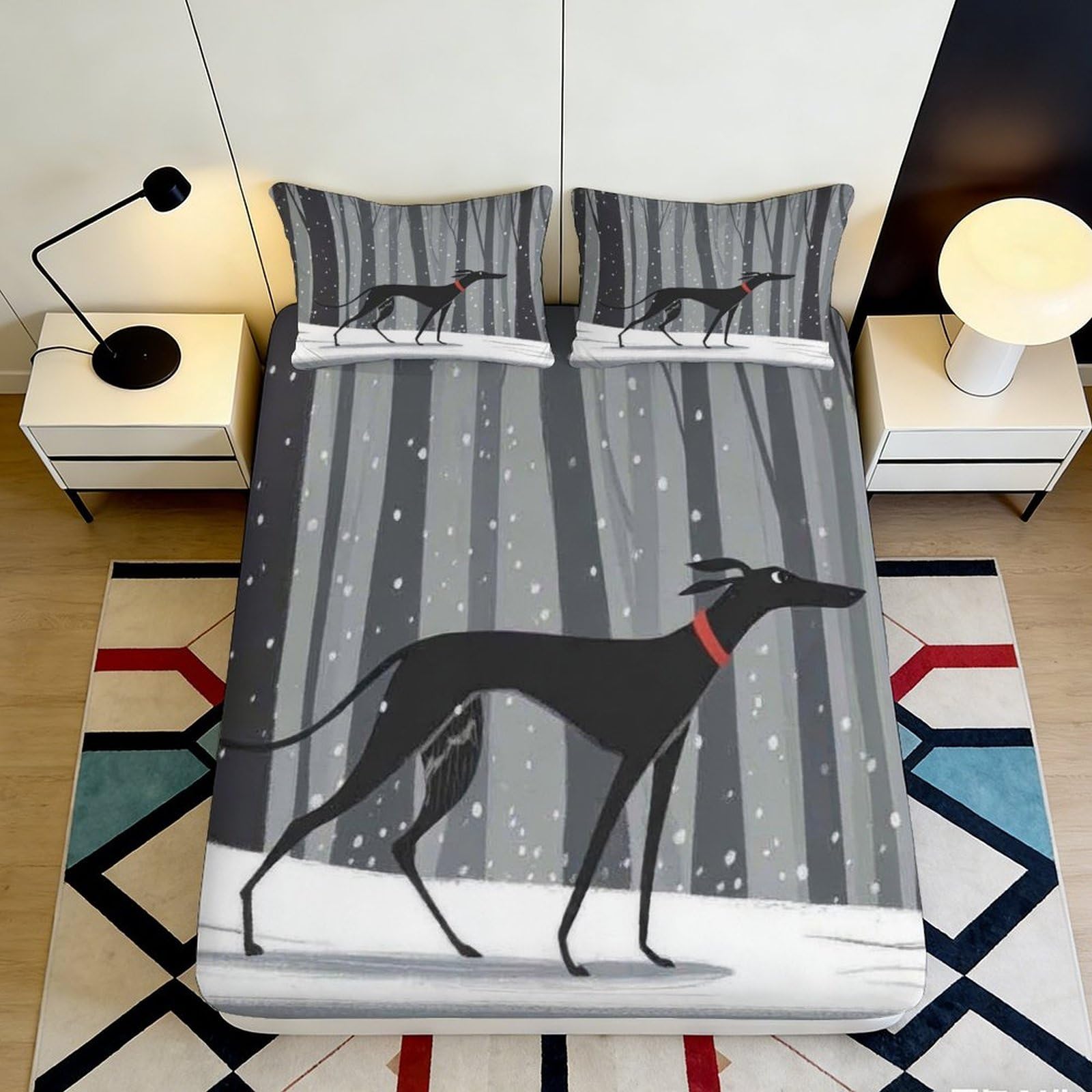 3D Printed Greyhound Pattern Fitted Sheet Microfiber Deep Pocket Non-Slip Bedding Greyhound Mattress Fitted Cover for Home Bedroom 140x200x25cm