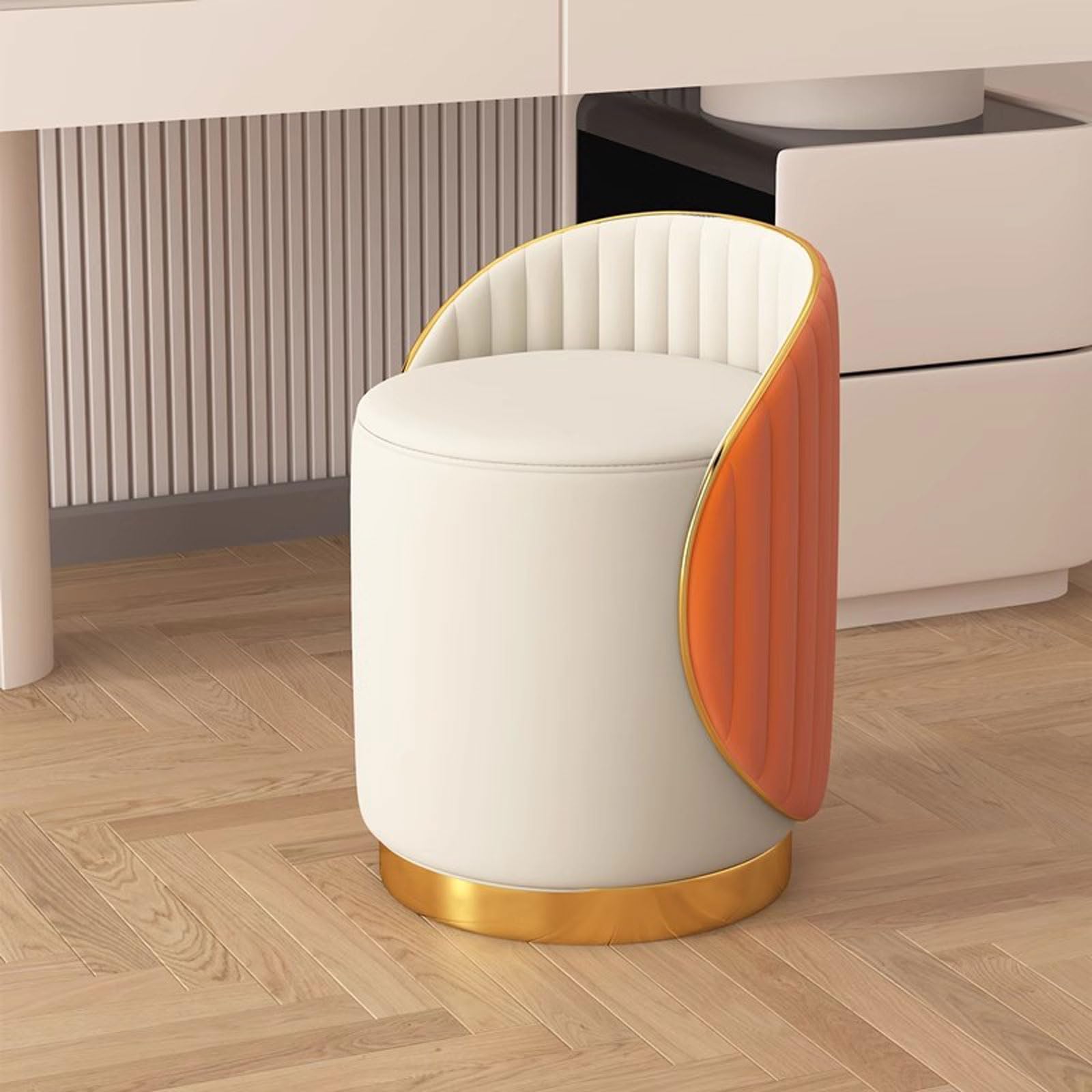Moderno sgabello basso rotondo con schienale e cuscino in pelle artificiale, ideale per toeletta o manicure, 37 x 42 cm, colore: A