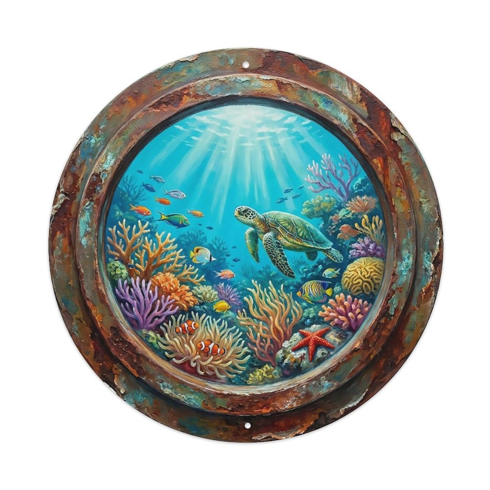 Vintage Porthole Reef Ecosystem Ship Window Undersea Deep Sea Metal Tin Sign