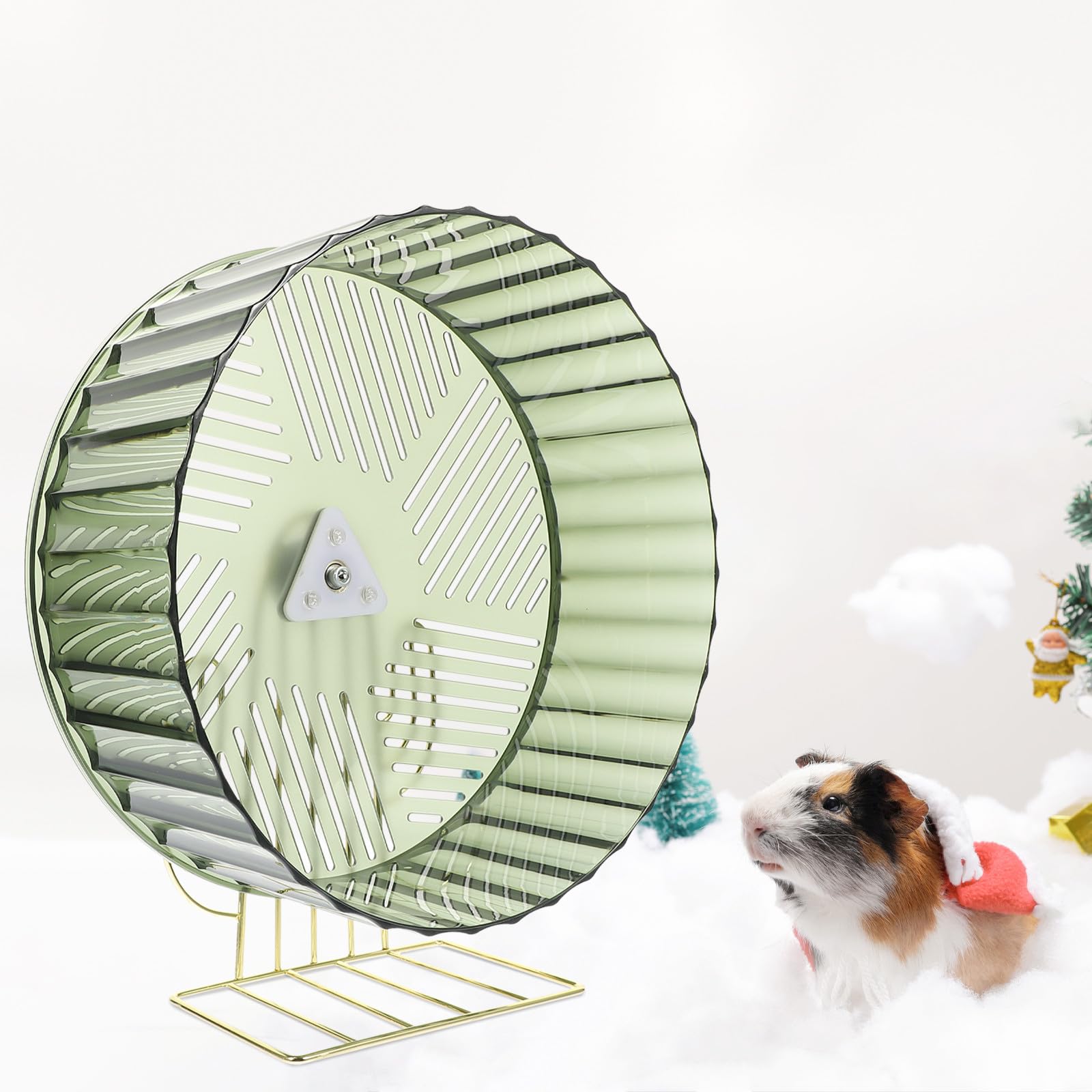 Rueda de Ejercicio Compacta para Hámster y Erizo Soporte Estable Dorado, Accesorio para Jaulas Pequeñas en Color Verde Oscuro