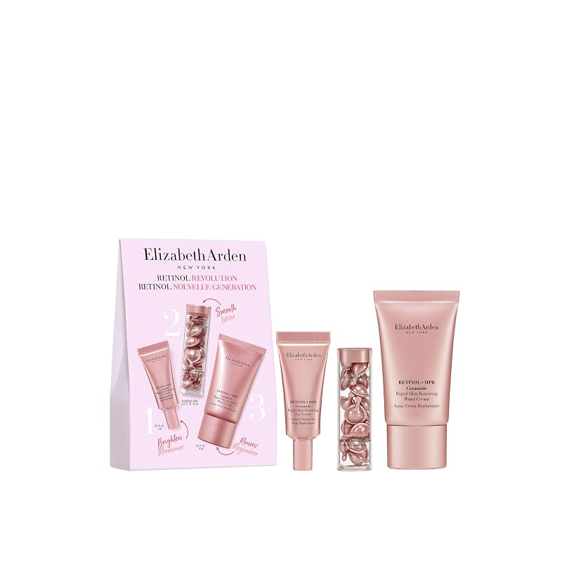 Sérum facial em cápsulas Elizabeth Arden Retinol + HPR Ceramide, conjunto com sérum, creme hidratante e creme para os olhos