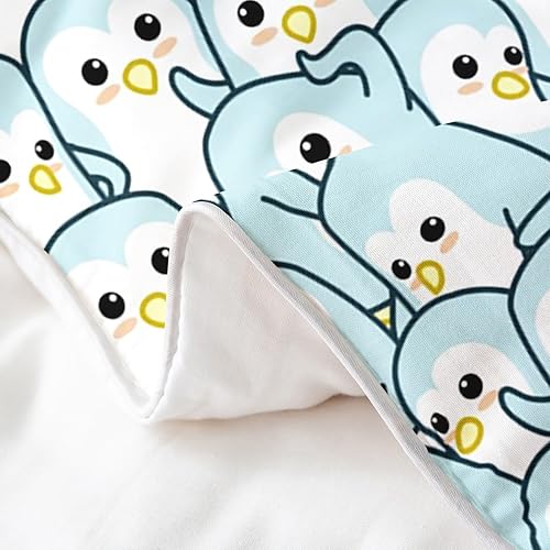 Miniatura 5 de jejeloiu Juego de funda de edredón de algodón con diseño de pingüinos de dibujos animados, tamaño individual, divertido juego de funda de edredón de
