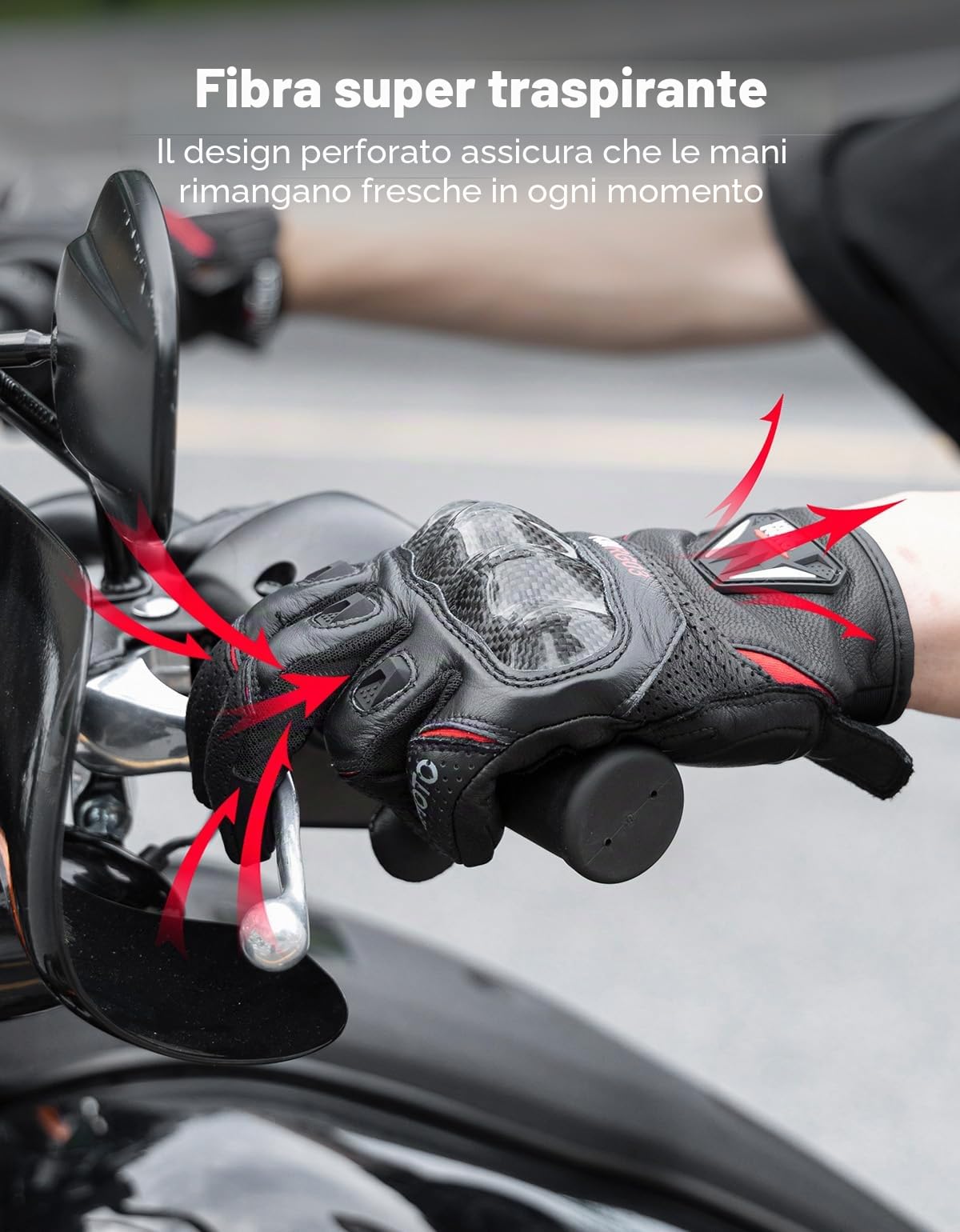 KEMIMOTO Guanti da Moto da Uomo, In Pelle di Capra con Cuscinetti Antiscivolo, Touch Screen, Guanti Protettivi per Motocross, Scooter, Ciclomotori, Quad, Paitball, ATV