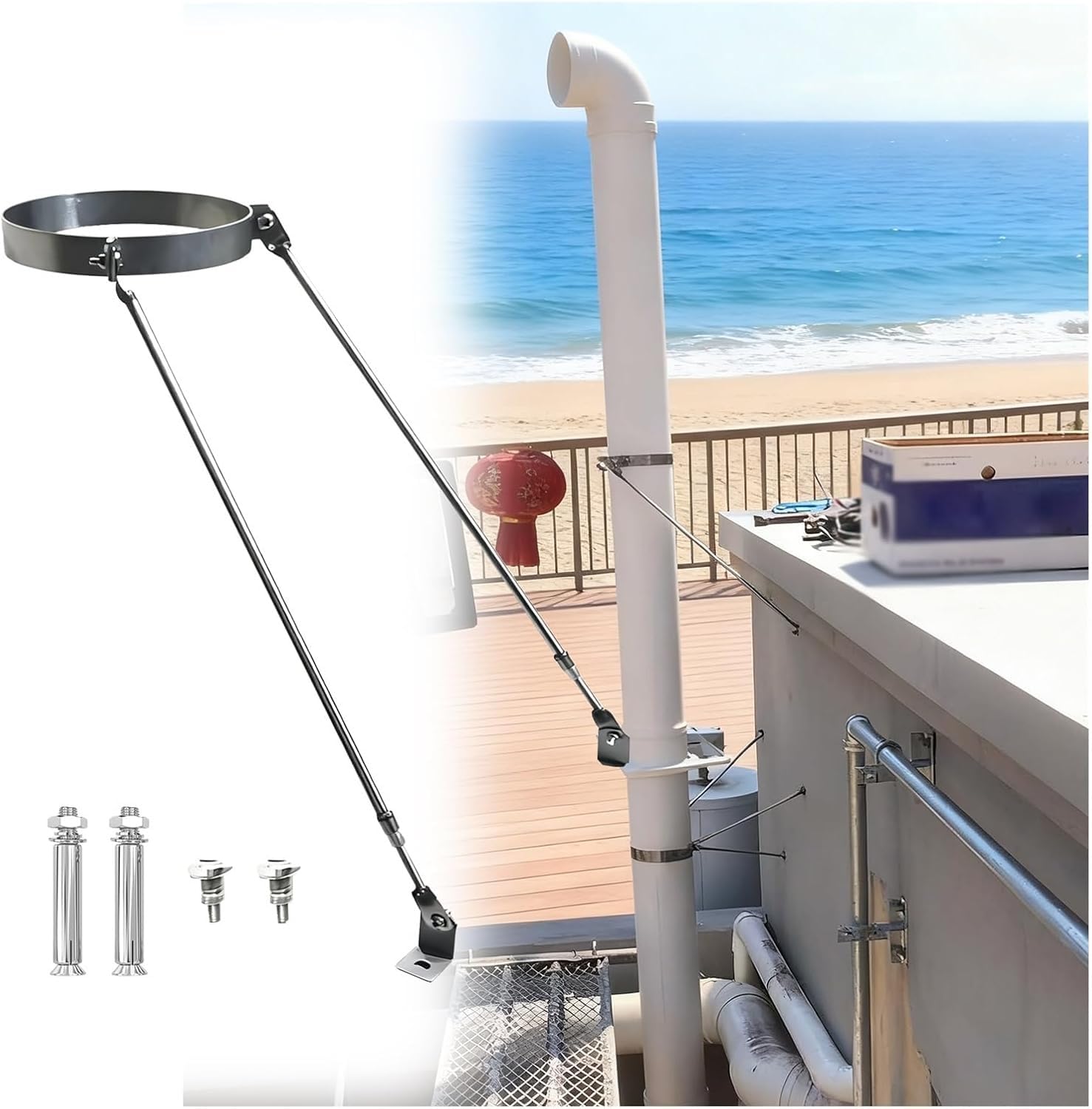 Morsetto per Tubo di Fumo Supporto Tubo Stufa Camino 8 10 12 15 18 20 25 28 30 cm di Diametro, Supporti della Parete del Tubo di drenaggio in Acciaio Solido, con Viti(Hoop Dia 260mm/10.2")