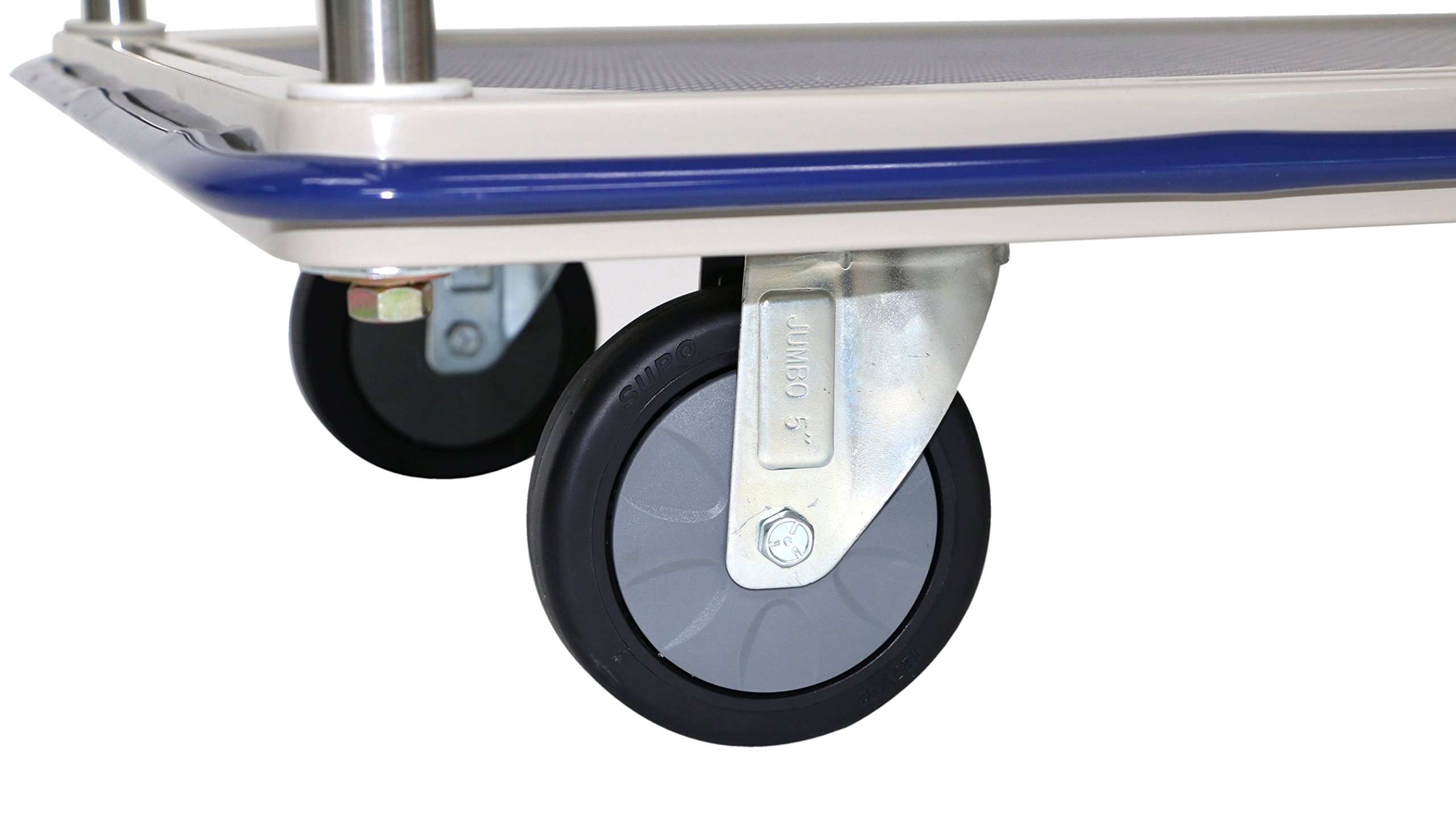 TW-220 Etagenwagen, verchromt, 2 Etagen, LxBxH: 914 mm x 610 mm x 950 mm, Tragfähigkeit 370 kg, Edelstahl/Blau
