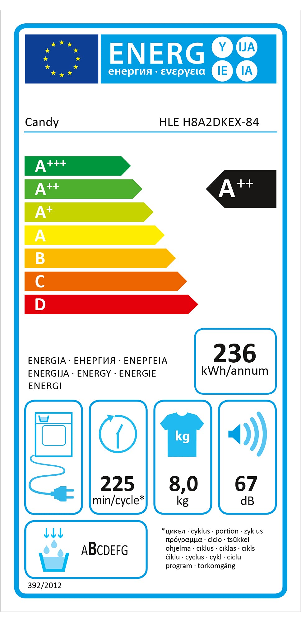 Hoover HLE H8A2DKEX-84 Wärmepumpentrockner / 8 kg/Smarte Bedienung mit NFC-Technologie/AquaVision-Kondenswasserbehälter mit optischer Füllanzeige direkt im Bullauge/Deutsche Bedienblende, Weiß