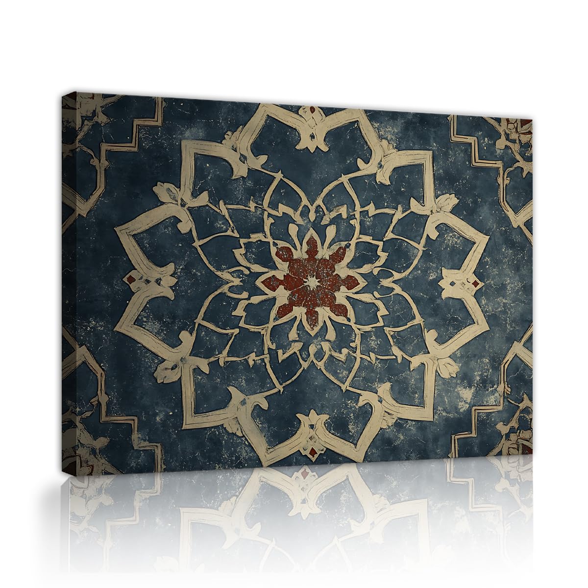 TOANGWALL Islamic Geometric Canvas Wall Art Ethnic Library Floral Framed Poster Prints Turkish Retro Tile Abstract Painting Artwork for Club Decor 50x60cm