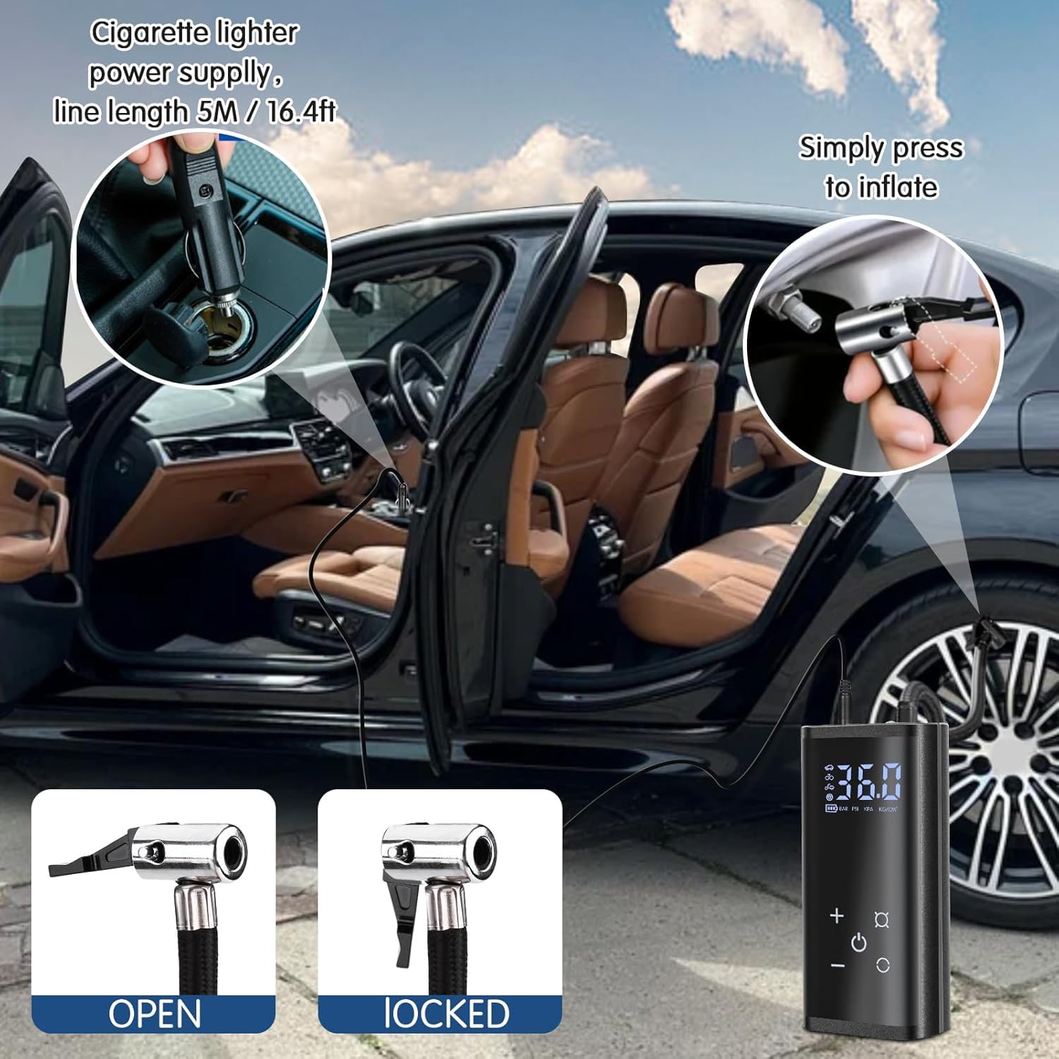YUGUANG Compresseur à Air Portatif, 6000mAh Pompe à Air Électrique 150PSI Pompe a Velo Electrique avec écran Tactile LCD Numérique Gonfleur Pneus Voiture Rechargeable pour Vélo,Moto,Scoote,Balle