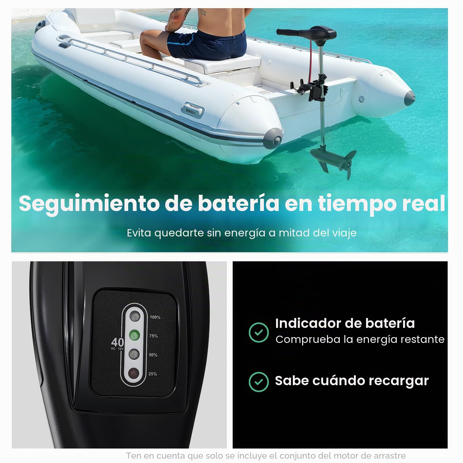 Motor eléctrico barco 40lbs, bote inflable con motor SUP motor fueraborda, para barco de pesca, barco inflable, kayak, aluminio negro para barcos pequeños