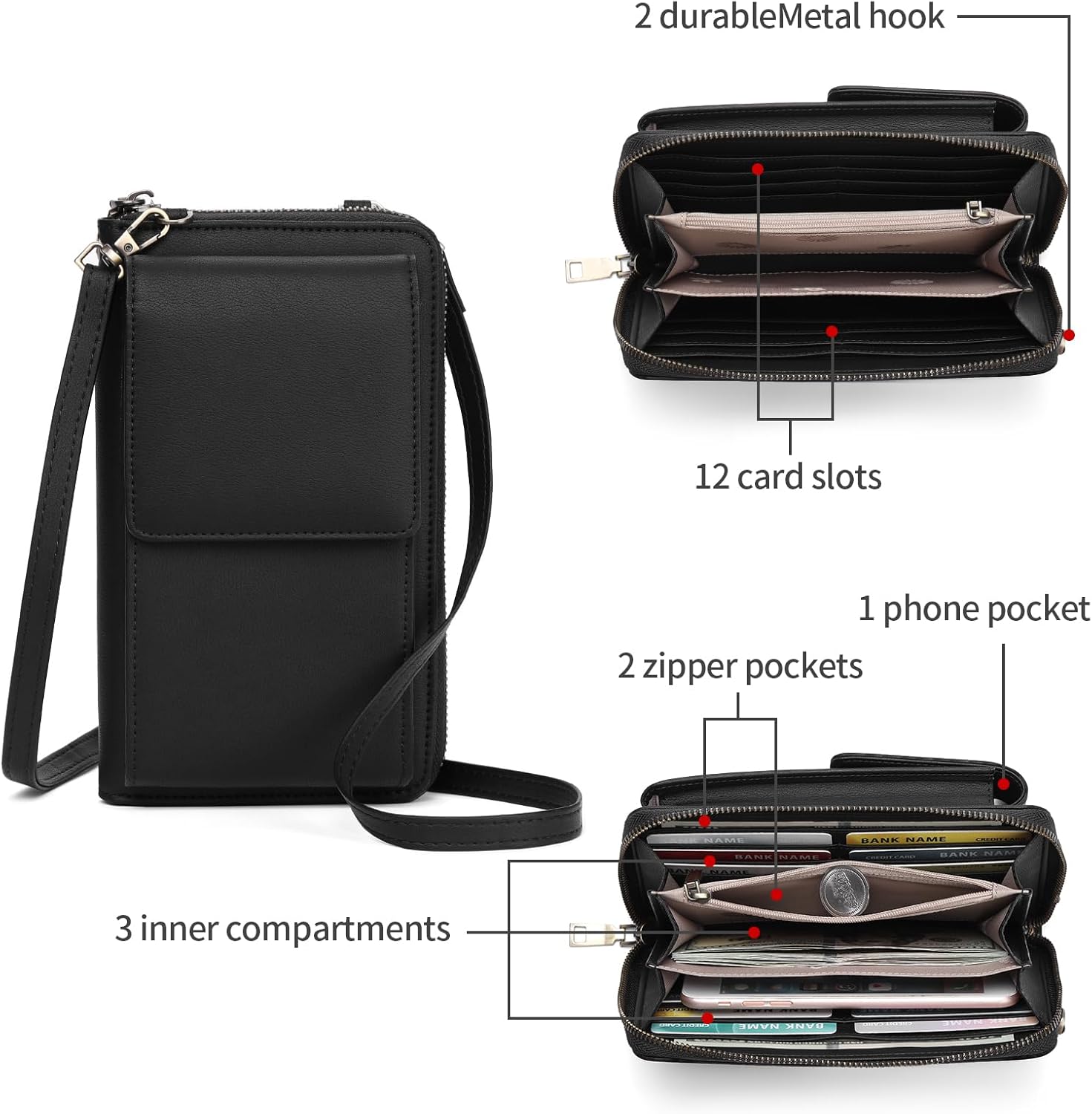 SENDEFN Small Crossbody Cell Phone Purse for Women Leather Cellphone Bags Wallet Purses with Multi Card Slots - Image 4