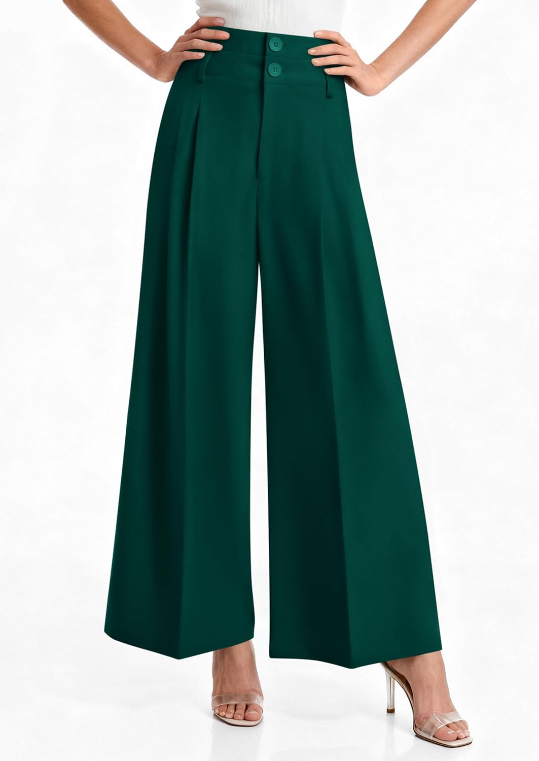 PRETTYGARDEN Womens Spring Wide Leg Palazzo Pants 2026 Trendy Loose Button High Waist Pleated Work Business Casual Trousers - Image 2