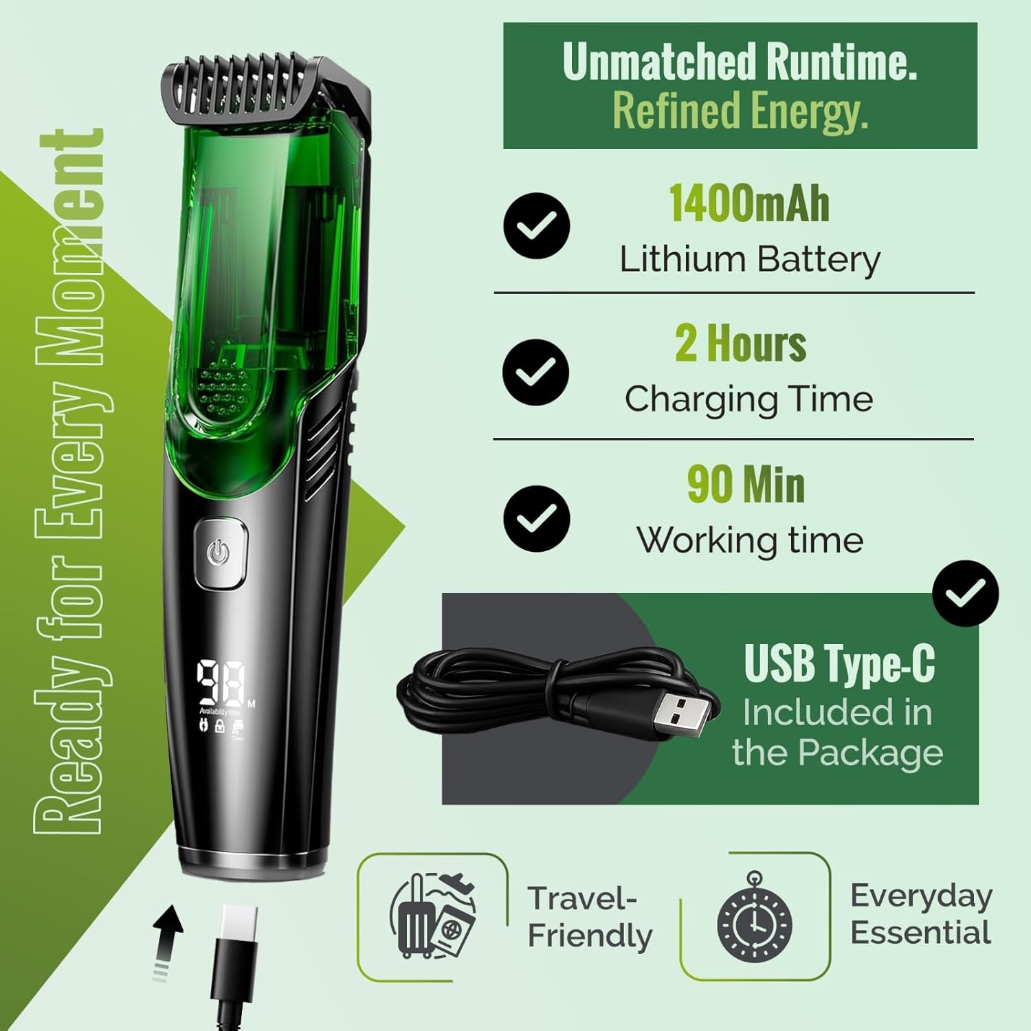 Vacuum Beard Trimmer for Men, Beard and Mustache Trimmer for Men with Adjustable Length Comb (1–20mm), IPX6 Waterproof Built-in Electric Trimmer for Beard, Mustache, and Stubble. - Image 3