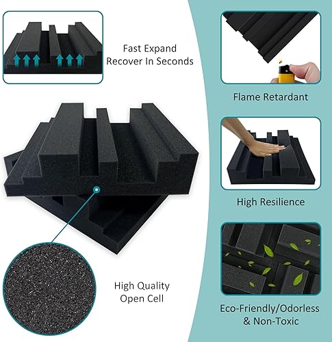 Miniatura 4 de TroyStudio Paneles de espuma acústica gruesos de 12 x 12 x 3 pulgadas en patrón de difusión, 12 difusores de espuma de alta densidad que absorben el