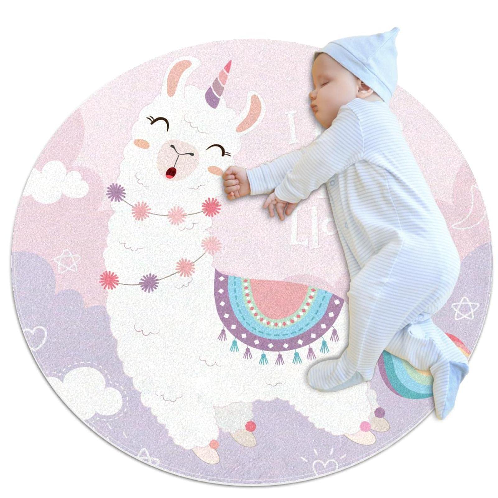 Tapis circulaire alpaga mignon rond moderne antidérapant 80cm