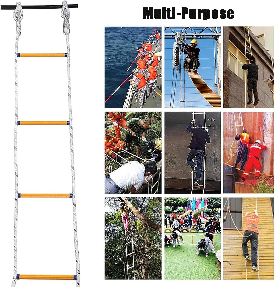 Emergency Fire Escape Ladder, 10ft Safety Rope Ladder for Home, Portable 2-8 Story Soft Rope Fire Ladder, Quick-Deploy Emergency Rescue Tool