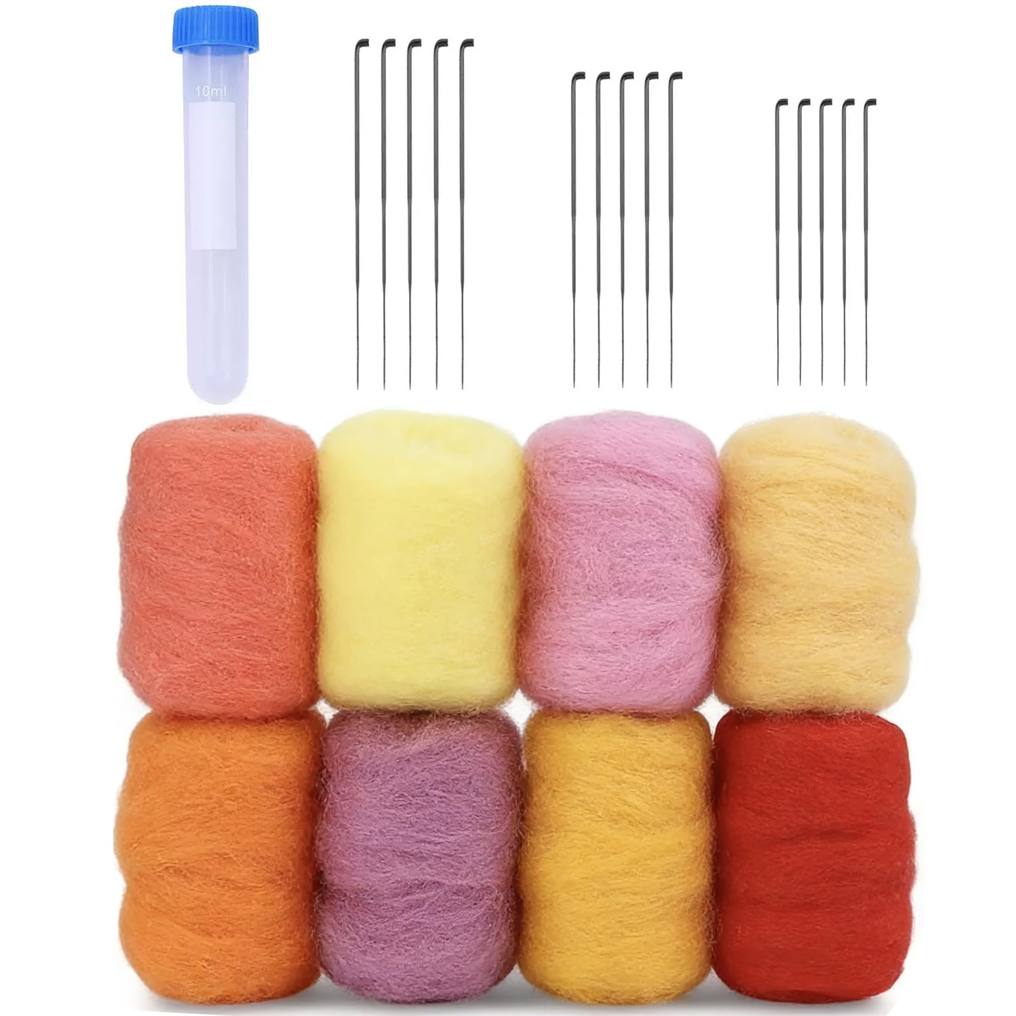 80g Needle Felting Kit -8 Colors Wool Roving with 15pcs Needle Wool Felt Tools for DIY Craft
