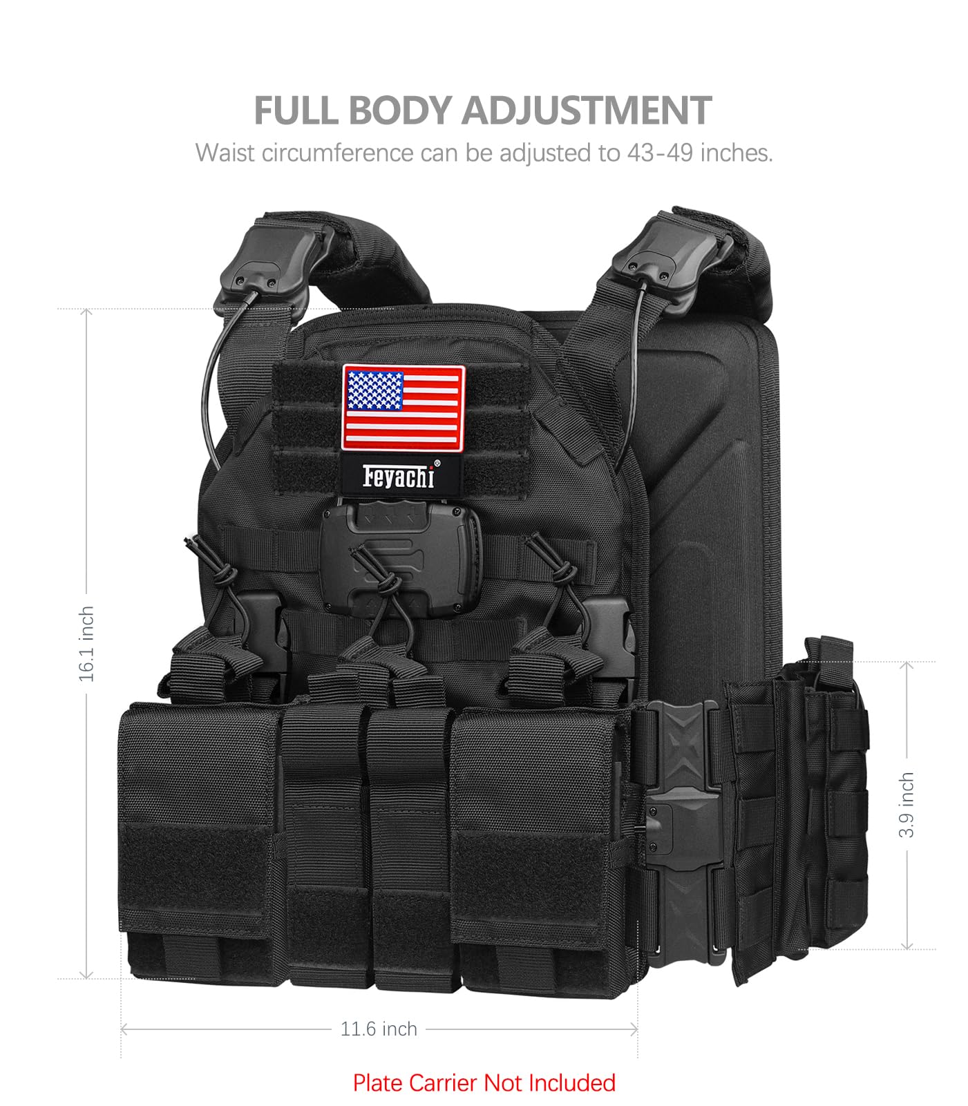 Feyachi Chaleco táctico magnético para airsoft, sistema MOLLO, chaleco táctico multifuncional de liberación rápida, chaleco táctico ajustable de cuerpo completo, chaleco de desmontaje con un solo