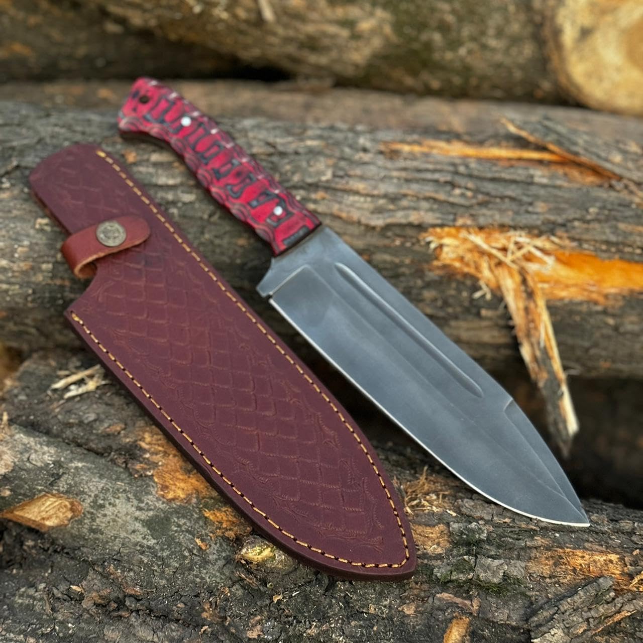Handmade Fixed Blade Carbon Steel Hunting Bowie knife Camping Bushcraft knifes with Leather Sheath for Gifting