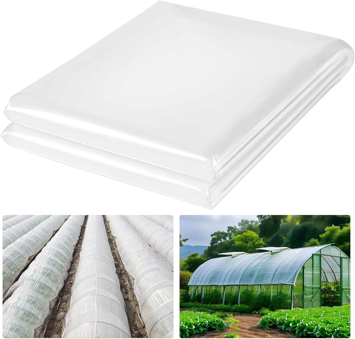 Greenhouse Plastic Sheeting 6 mil, 24 x 50 FT Heavy Duty Clear Polyethylene Film for Greenhouses Waterproof Cover, UV Resistant Poly Tarp Hoop Covering for Farms Greenhouse Garden Outdoor Agriculture 24x50FT