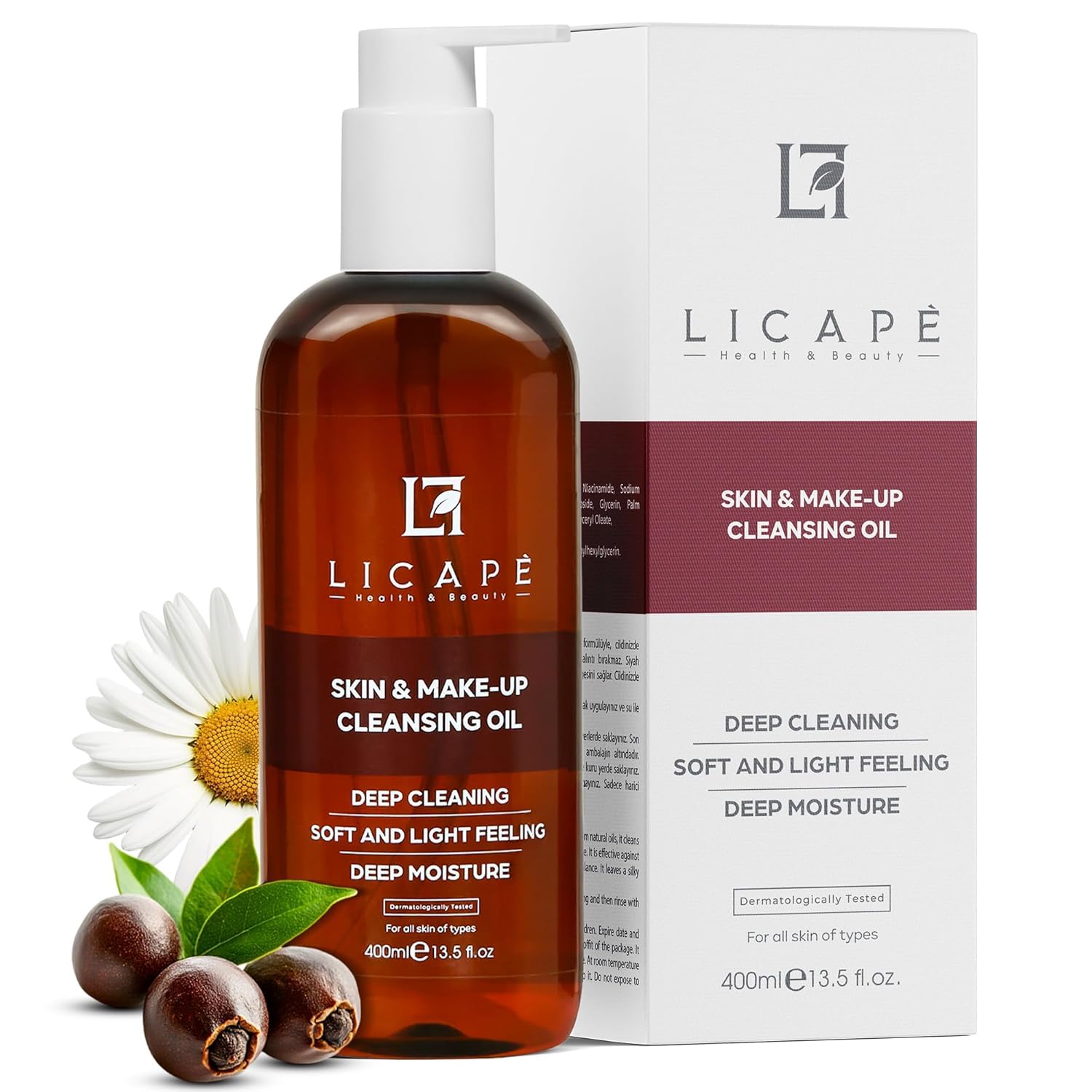 LICAPE® Dual-Phase Makeup Remover Oil 400ml – Deep Cleansing with Niacinamide, Chamomile, and Horse Chestnut Extracts for Balanced Skin