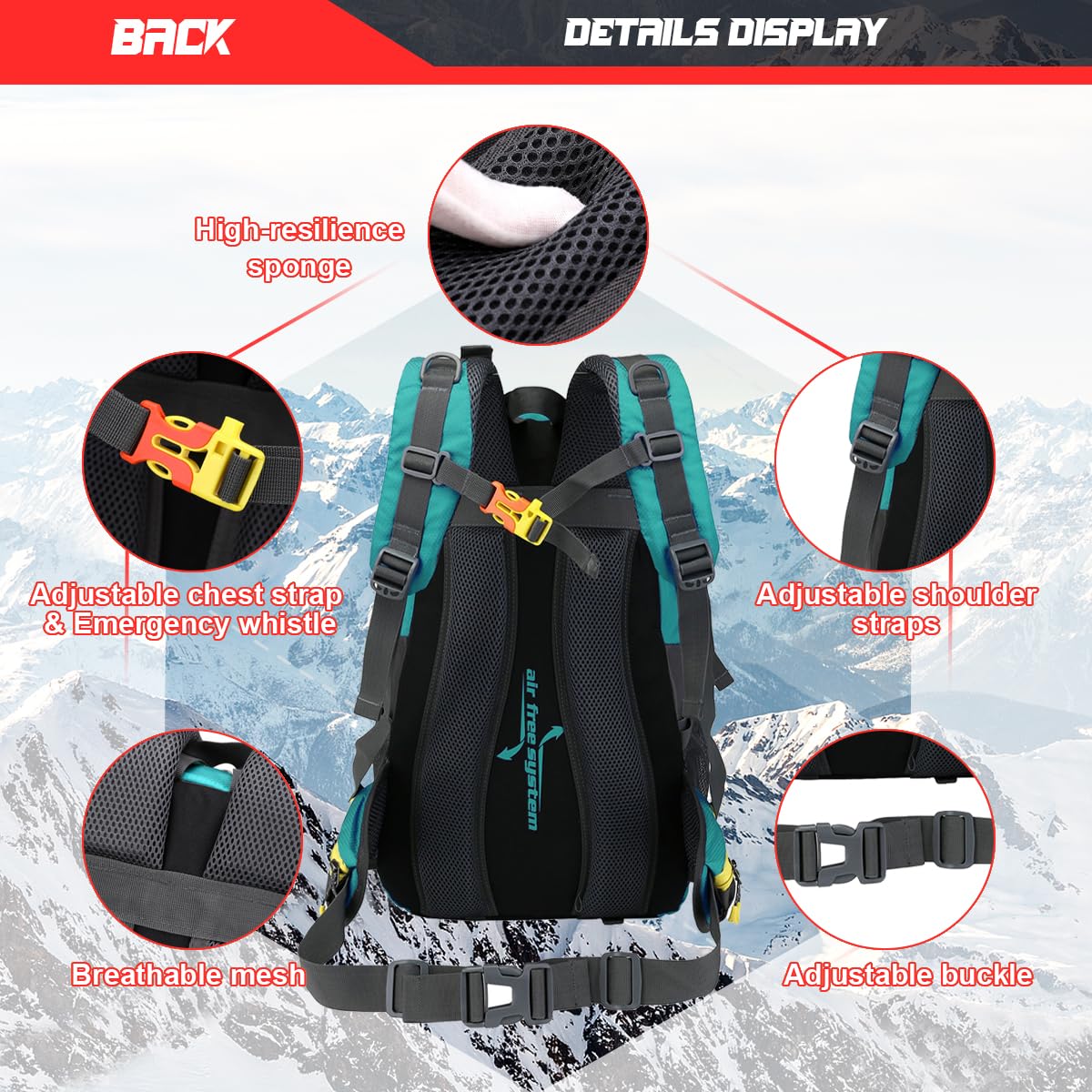 Sac Randonnée 40L,Sac de Randonnée Hommes Femmes Imperméable avec Bretelles Ajustables pour Randonnée,Camping,Trekking