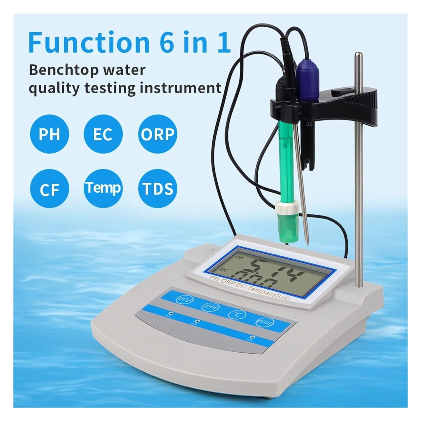 Medidor de pH digital Calibración automática Probador de temperatura ORP TDS EC CF de escritorio | Analizador de calidad del agua for acuarios de laboratorio