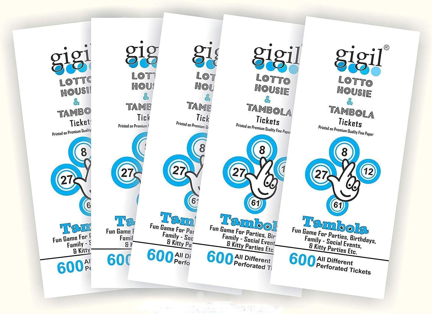 GIGIL ® Housie Tambola Tickets (Five Color) - Set of 5 Books (3000 Tkts)