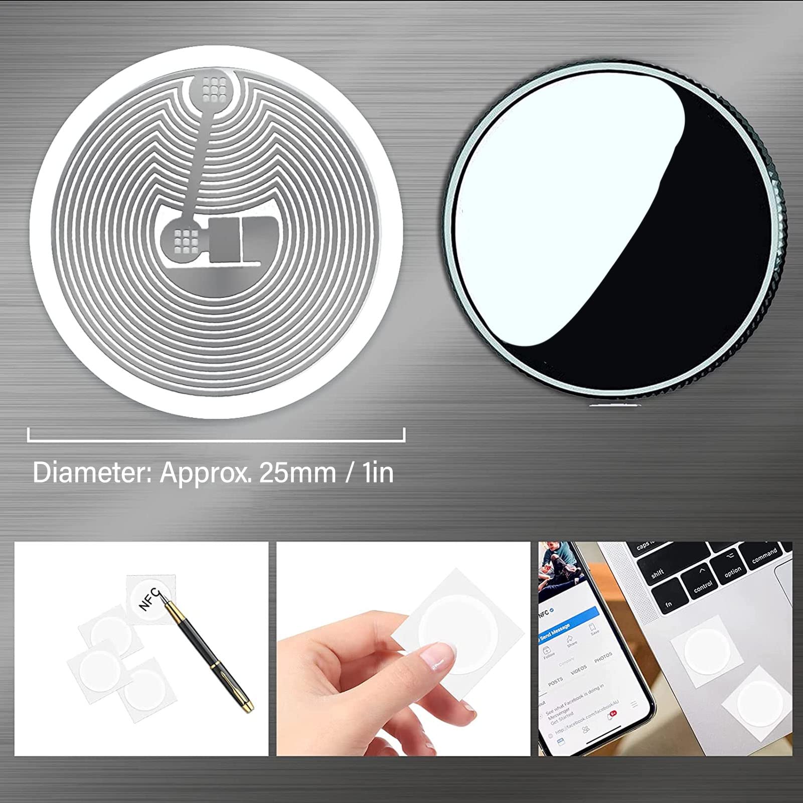 FLEXMAN 50Pcs 13.56MHz NFC RFID Sticker Tag, 1 504 Byte Repeatable Written High Frequency IC UID Label, Waterproof NFC Sticker Label for Access Control Staff Attendance