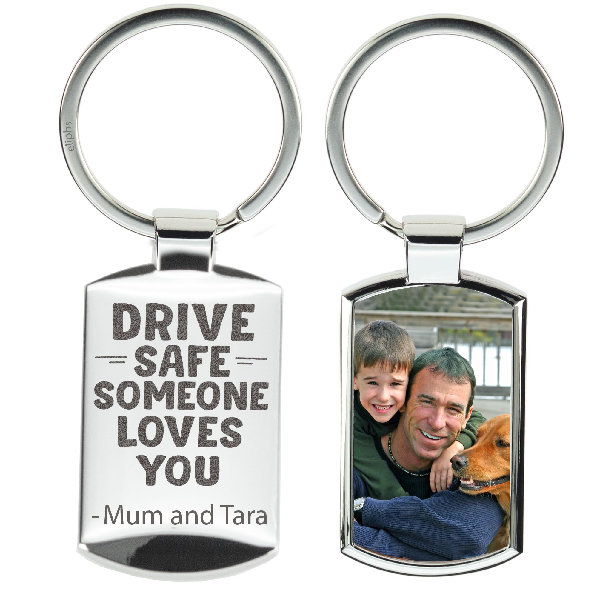 Eliphs Unisex Infant Merry Xmas Personalised Dad Drive Safe Keyring Fathers Day Keepsake From Daughter Daddy First Key Chain From Baby Custom Photo Engraved Father's Day Daddy's Little Girls Dada Grandad Uncle Keychain Birthday
