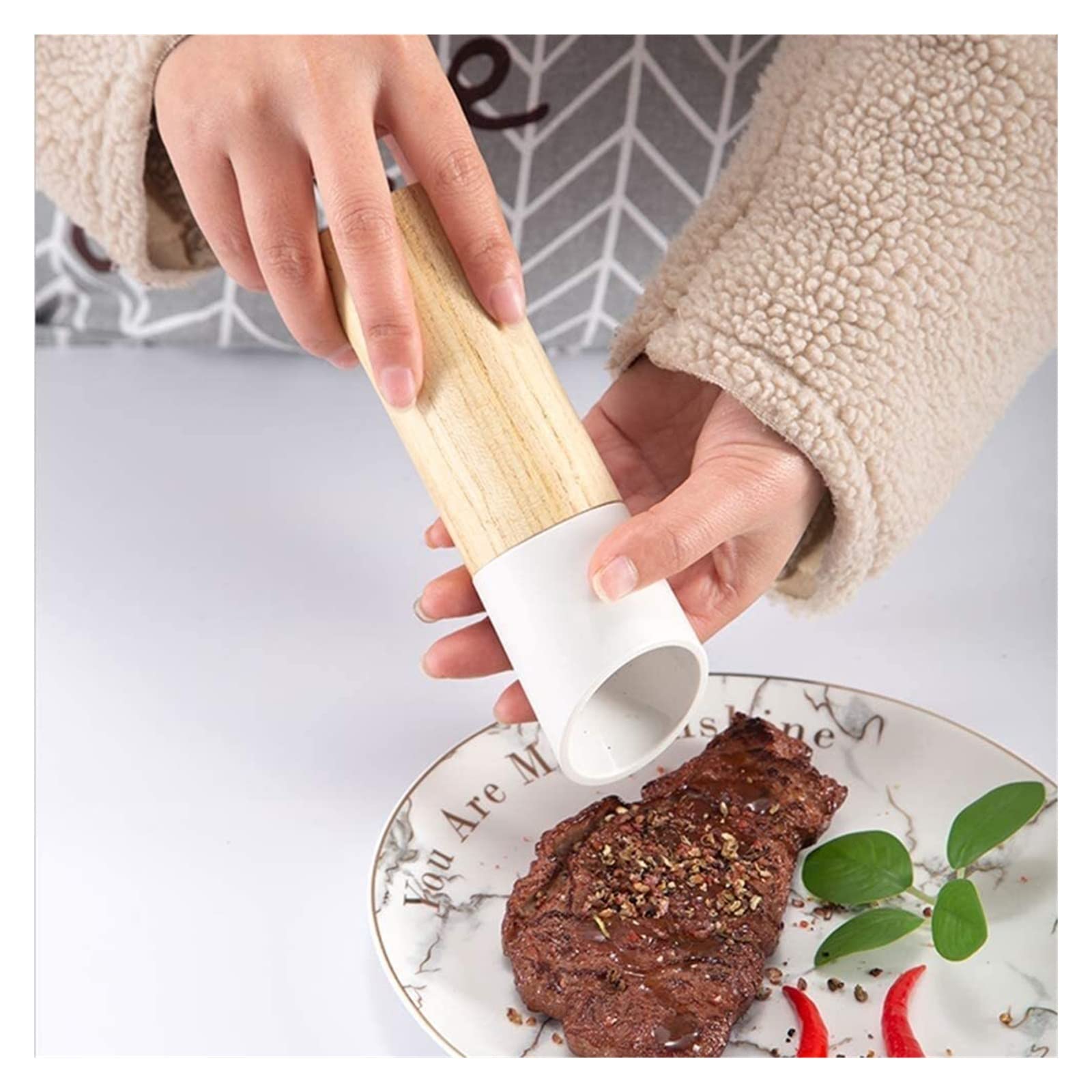 Moulin À Poivre Et Sel Ensemble De Moulin À Sel Et Poivre, Manuel Rechargeable en Bois Broyeur À Épices