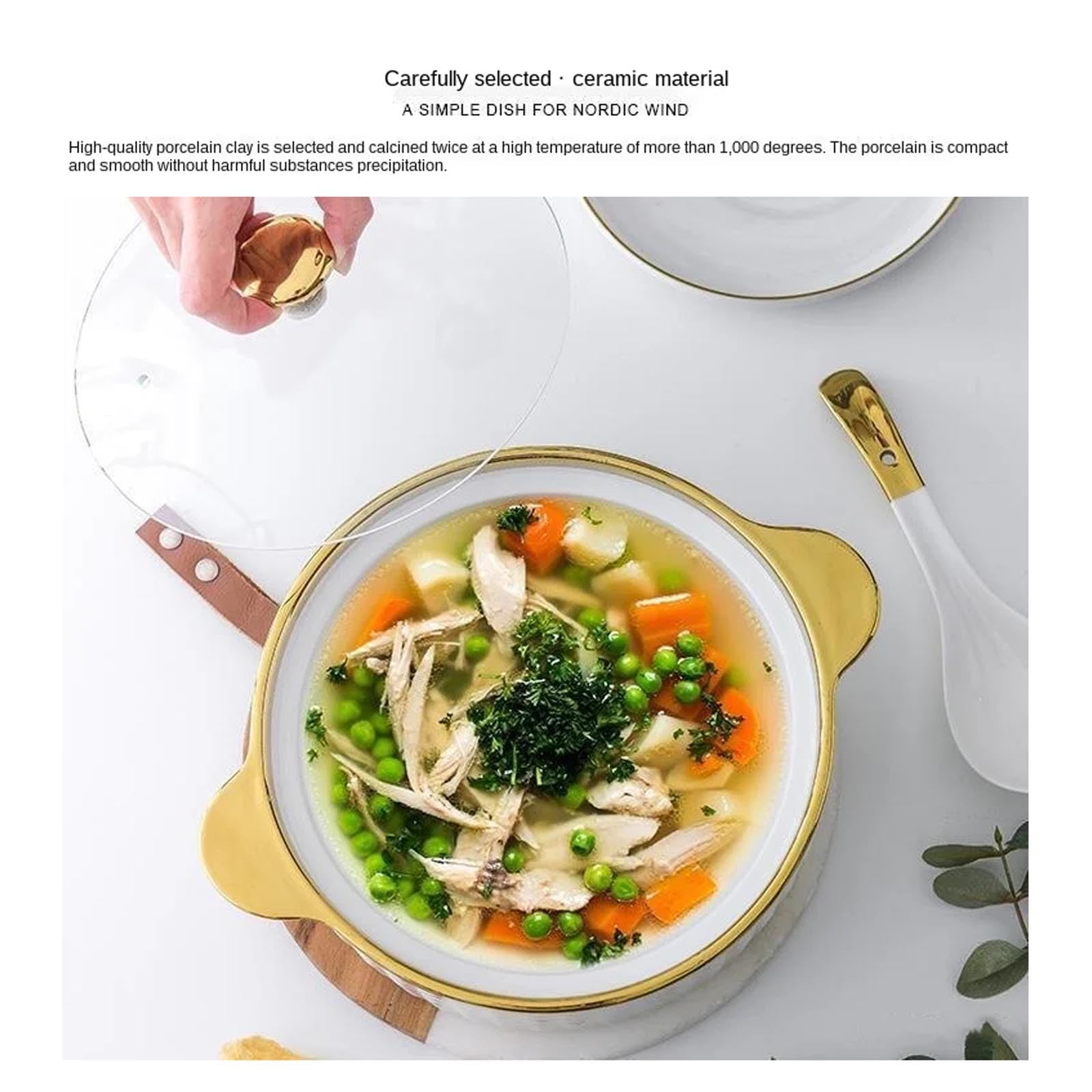 Soupière en céramique avec louche à Soupe, Bol de Service à Double poignées, Bol à Soupe allant au Micro-Ondes pour la Cuisine de la Maison du Restaurant,A