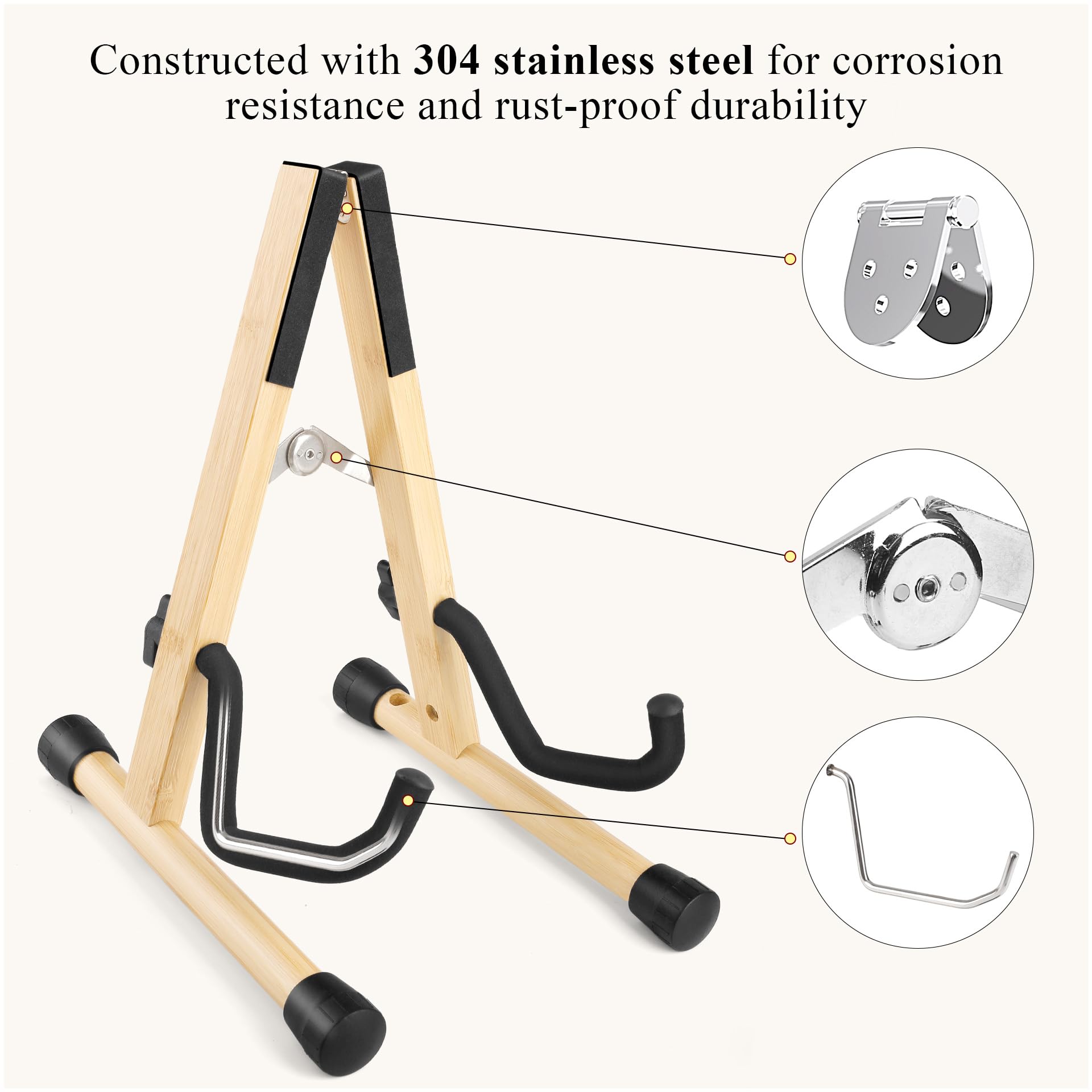 MUSO Wood Violin Stand with bow holder, Ukulele Stand, Wooden Stand for Mini Small Guitars, Bamboo - Image 4