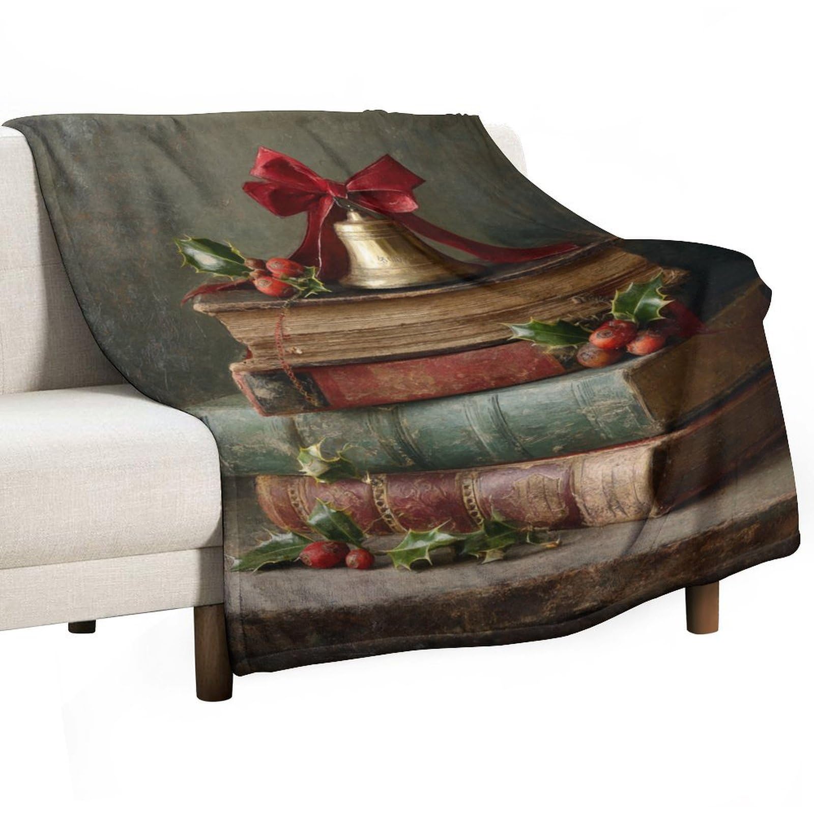 Couverture Livres de Noël houx et gui vintage plaid de lit 127x152 cm pour chambre