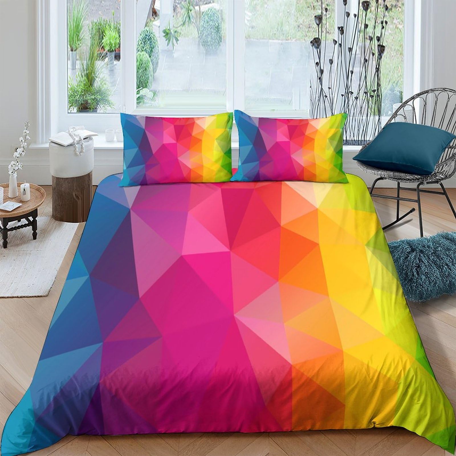 Ctjqhvkz Style-3 3D Printed Rainbow Geometric Fitted Sheet Microfiber Soft Breathable Prism Mattress Cover For Bedroom Guest Room Decor Single（135X200cm）