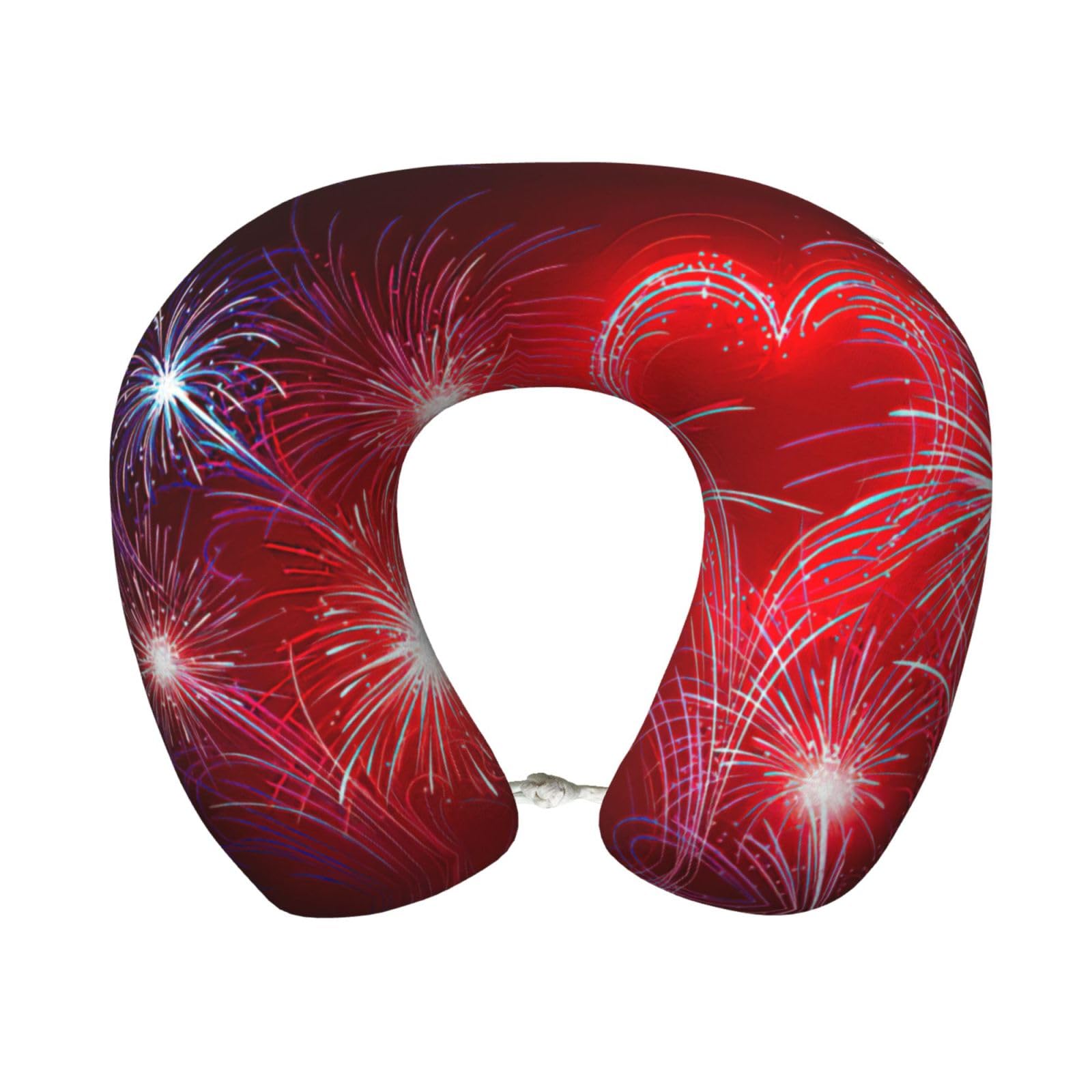 yagDAA Red Hearts Fireworks Print U-Shape Travel Neck Pillows Memory Foam Neck Pillow For Airplane Car Office Sleeping Rest