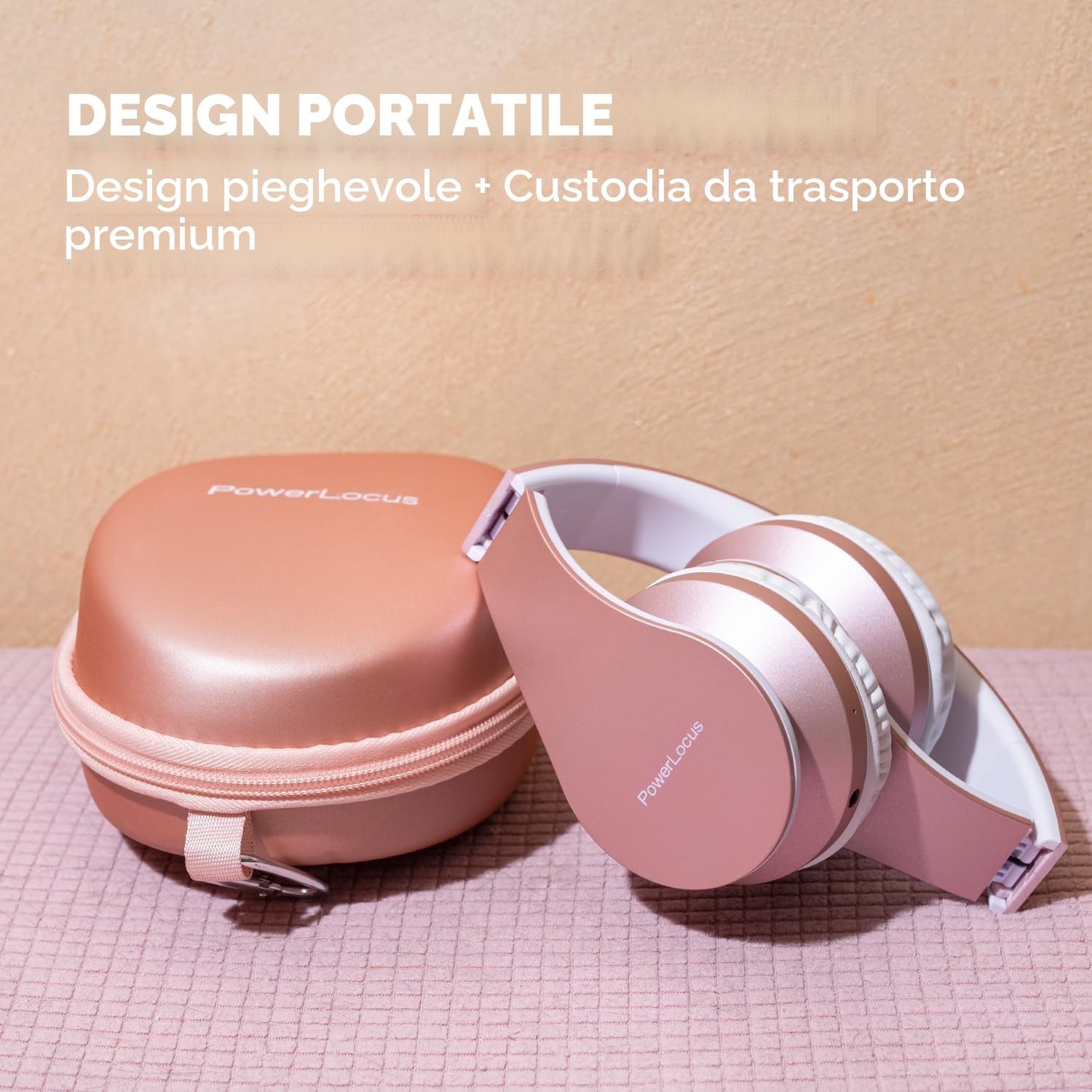PowerLocus Cuffie Bluetooth Senza Fili Over-Ear Cuffie Stereo Pieghevoli Auricolari, Wireless Cuffie Riduzione del Rumore con Microfono per iPhone, Samsung, LG, iPad, PC, iPod (Oro Rosa)