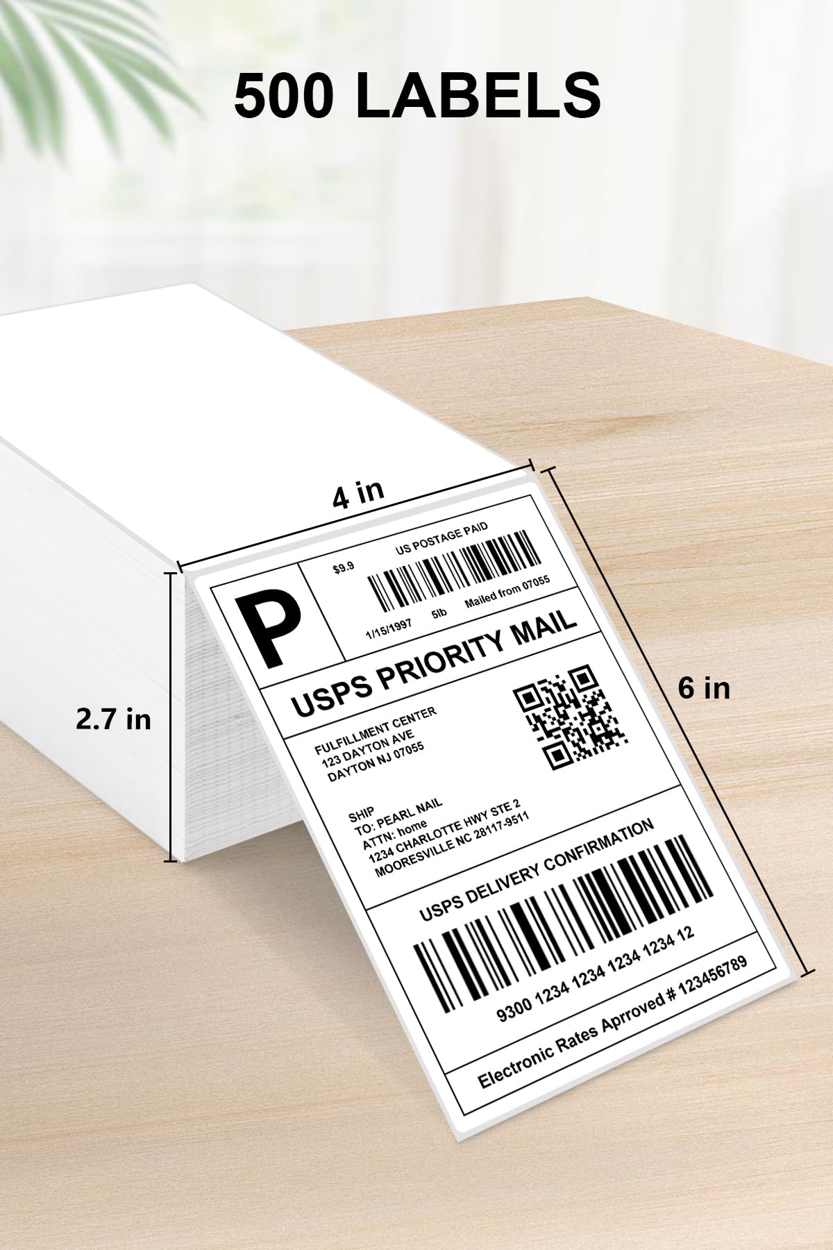4x6 Thermal Labels, Razuvo Printable Shipping Labels for Direct Thermal Shipping Label Printer, 500 Pack Per Stack, Fanfold, White