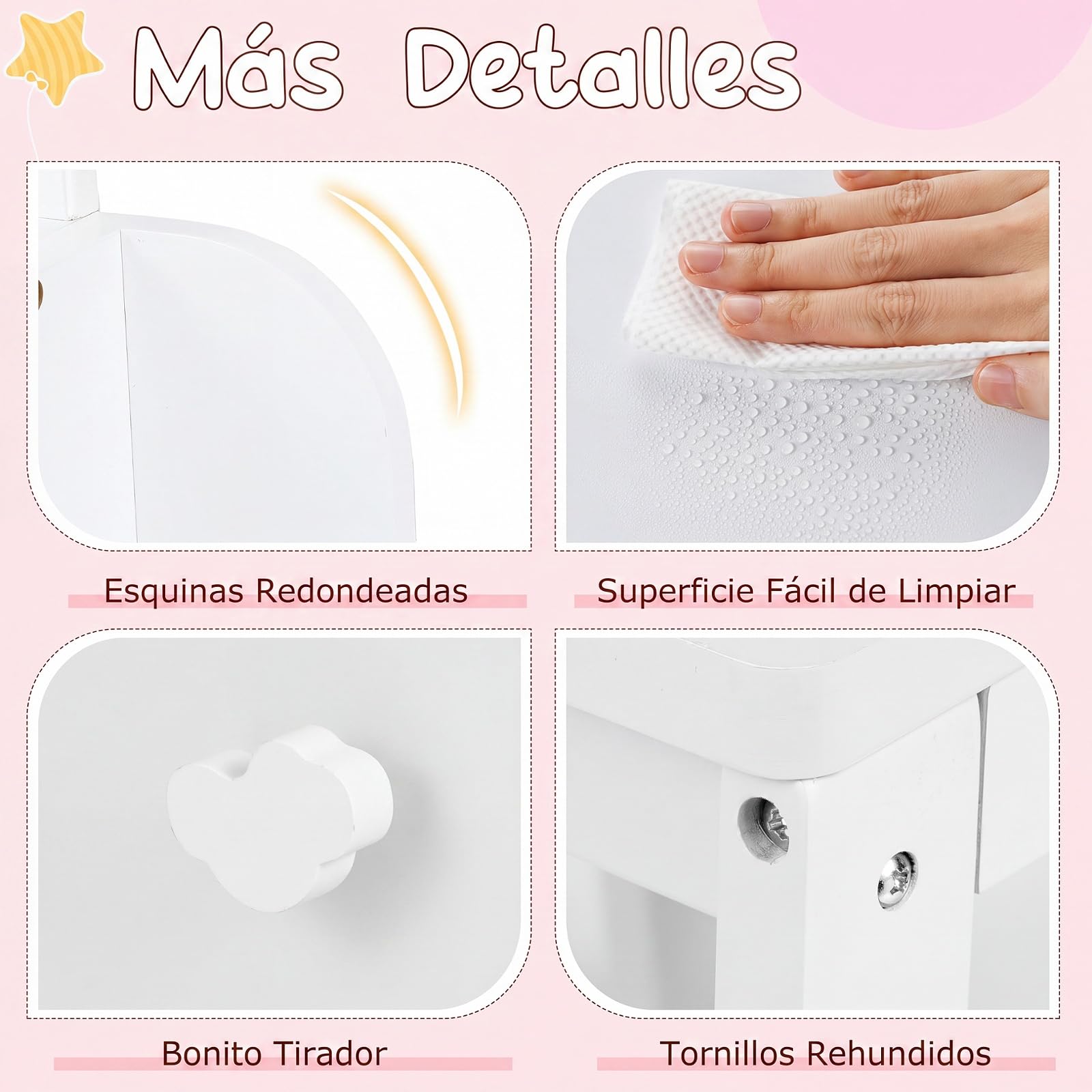 GOPLUS Tocador y Silla Infantil para Niños de 3+ Años (Blanco) | Tocador para Niñas con Espejo Iluminado, Estantería de 2 Niveles, Cajón, Silla Cómoda, Mesa de Maquillaje de Princesa