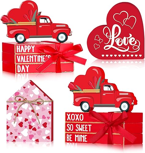 6 piezas de decoración de bandeja escalonada para el día de San Valentín, paquete de libros sintéticos de San Valentín, camión de San Valentín,