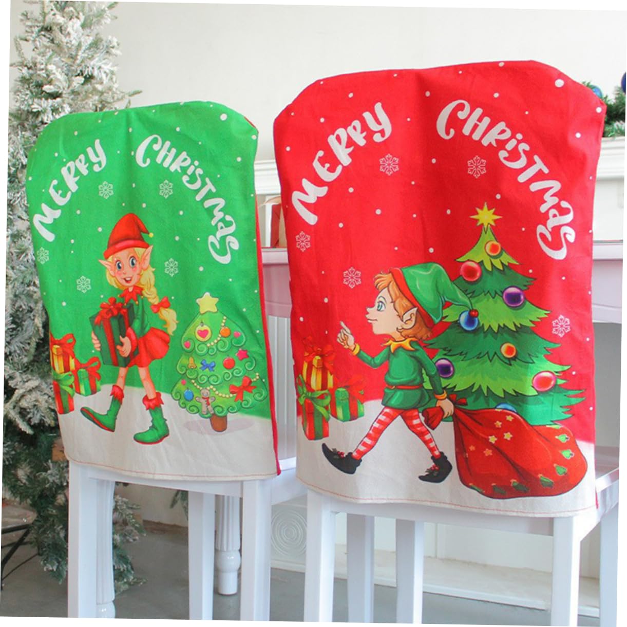 PRETYZOOM 2 Juegos De Fundas para Sillas con Temática Navideña Tradicional para Decoración De Comedor Y Cocina (2 Unidades)