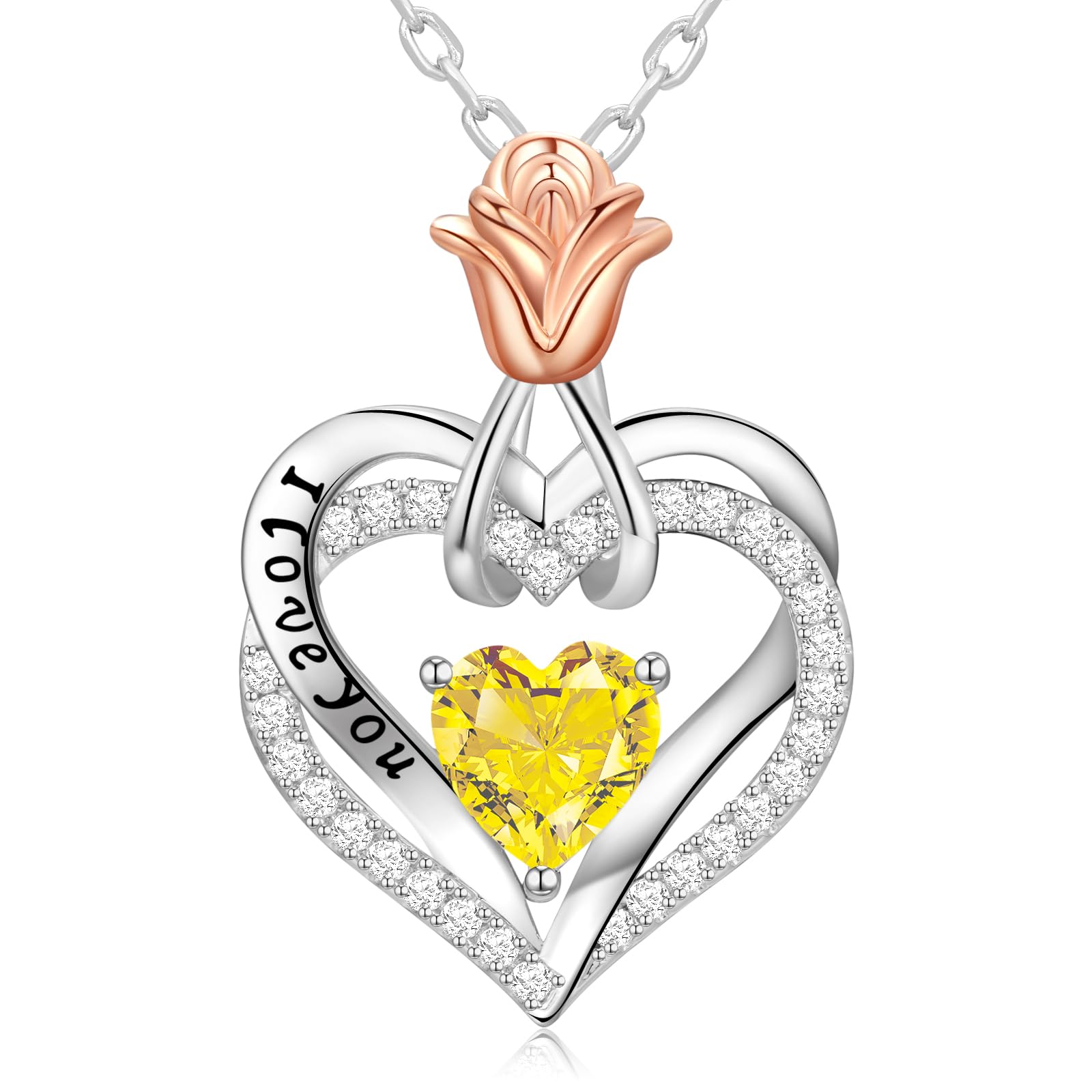 Silver Necklace for Women Birthday Gifts for Wife l Love You Heart Birthstone Jewelry for Girlfriend Her Anniversary Wedding Gift for Woman Sterling Silver Heart Pendant Necklaces for Mom Christmas Valentines Day Mothers Day Gifts