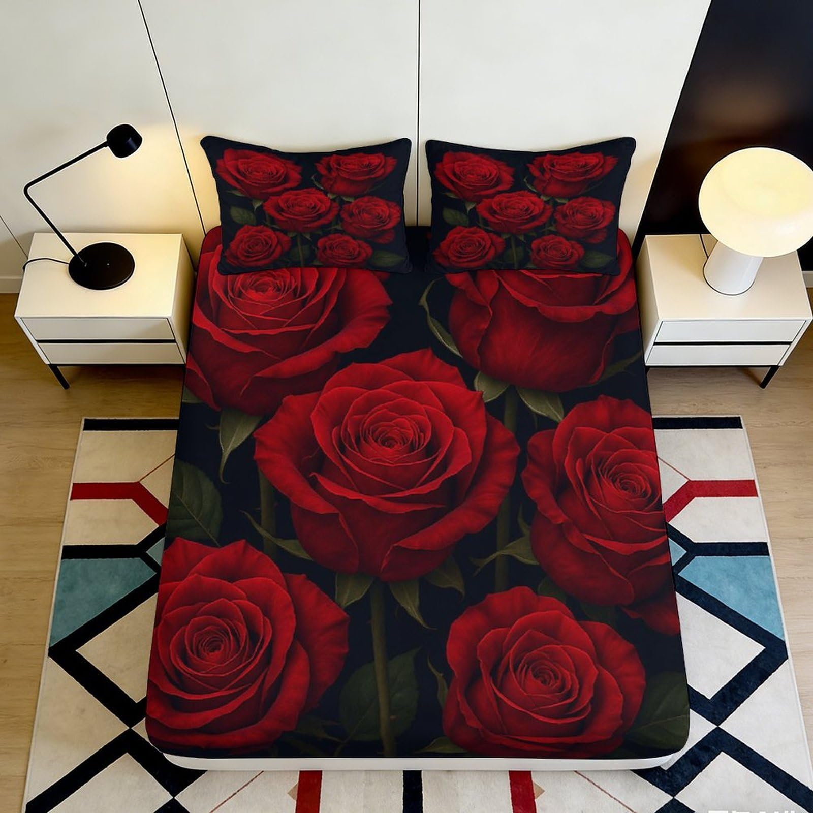 Pnayamiorkfel Style-7 3D Printed Red Rose Fitted Sheet Microfiber Vibrant Flower Bed Cover For Bedroom Guest Room Mattress Decor 90X200x25cm